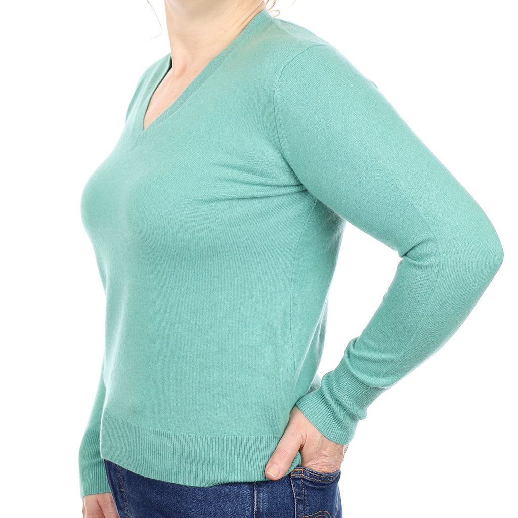 Everglade Green Cashmere V Neck Jumper Medium