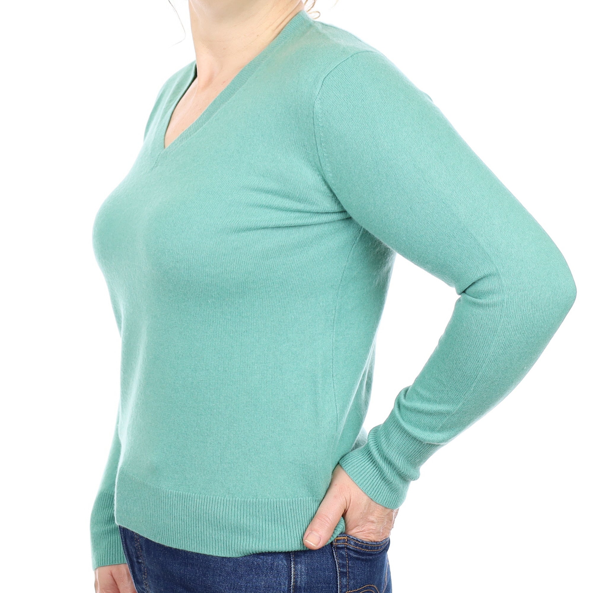 Everglade Green Cashmere V Neck Jumper Medium