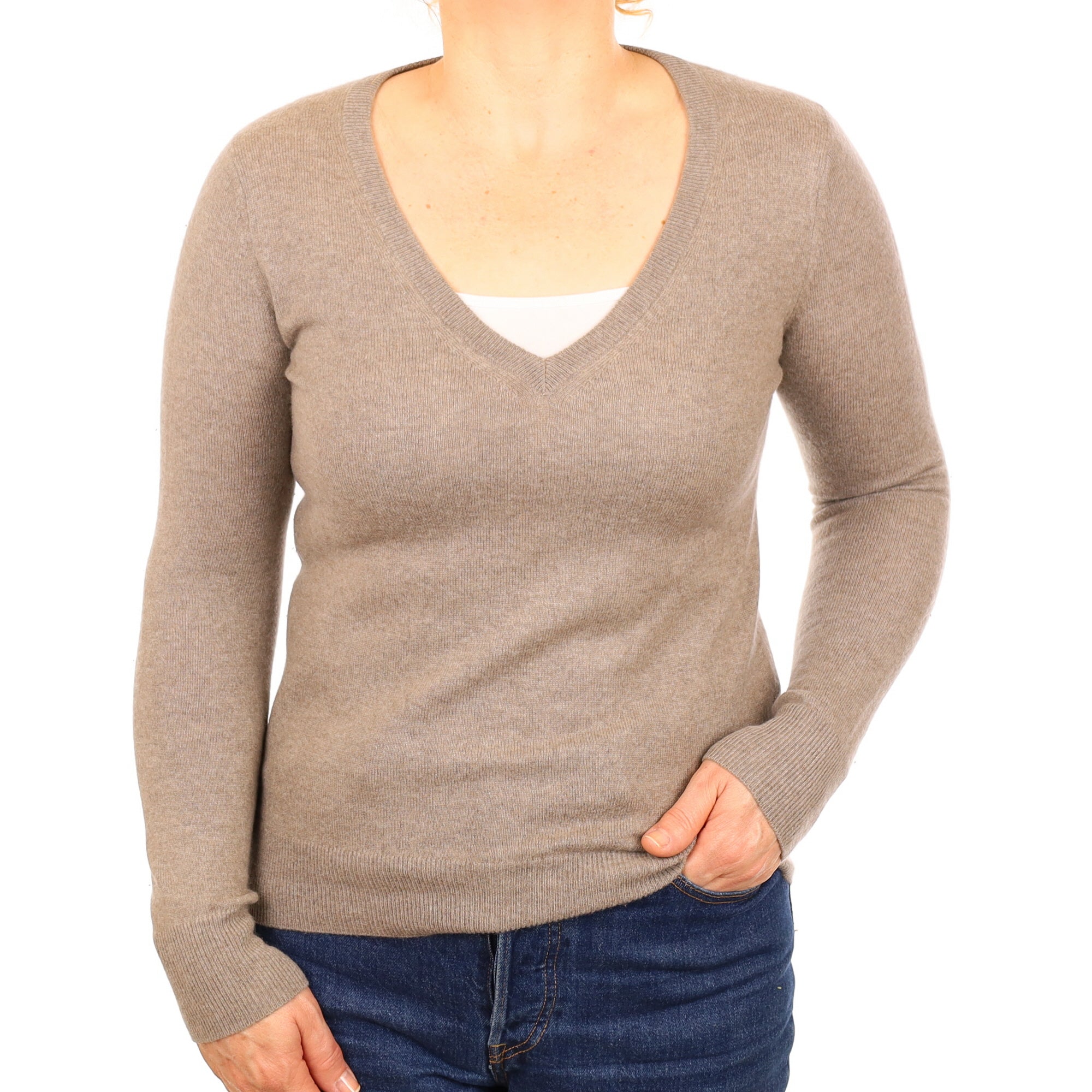 Mocha Brown Cashmere V Neck Jumper Medium