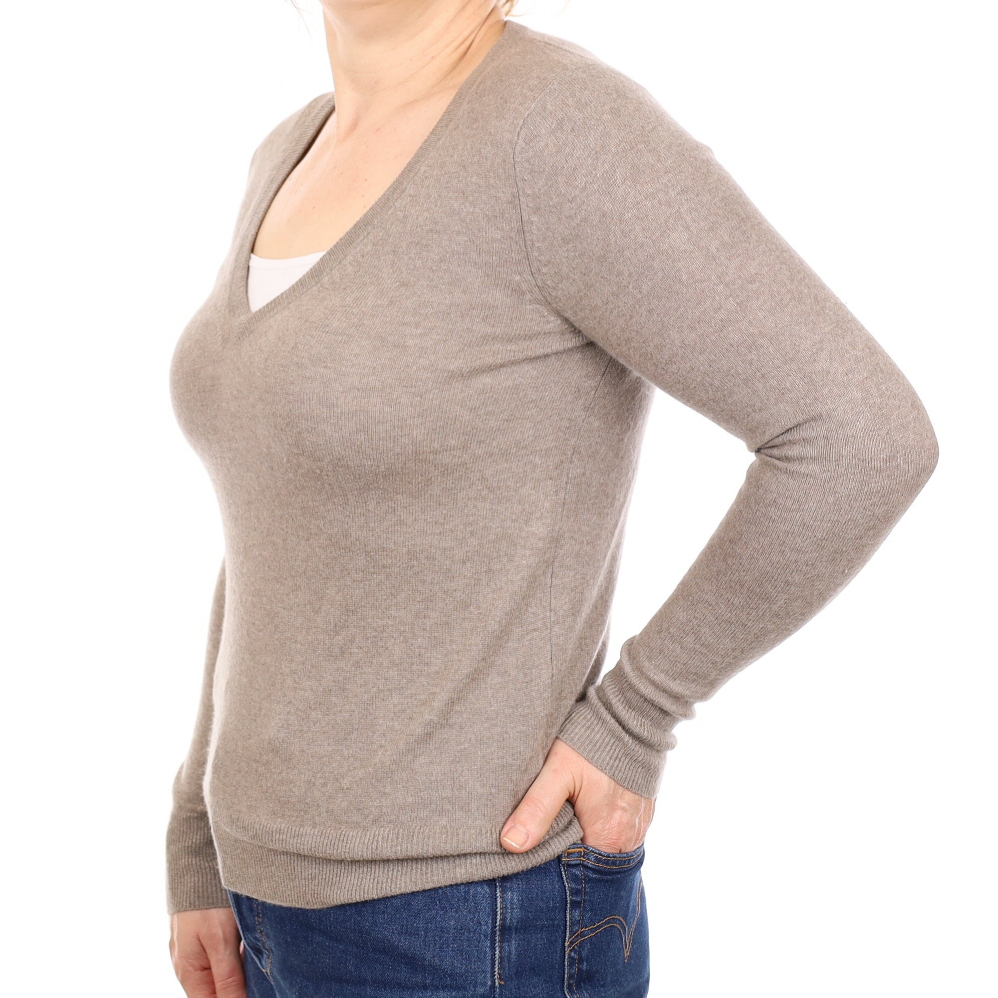 Mocha Brown Cashmere V Neck Jumper Medium