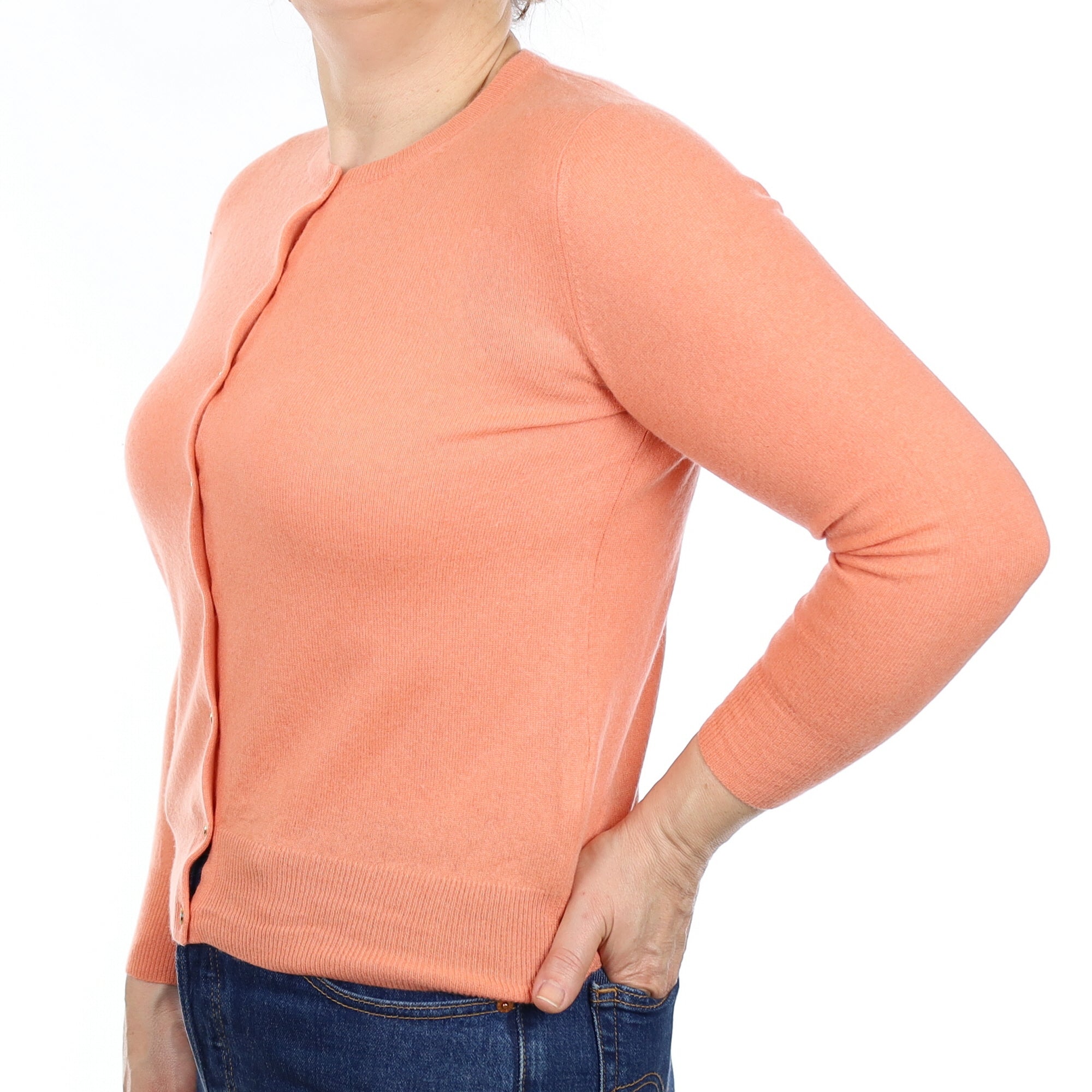 Coral Orange Cashmere Crew Neck Cardigan Medium