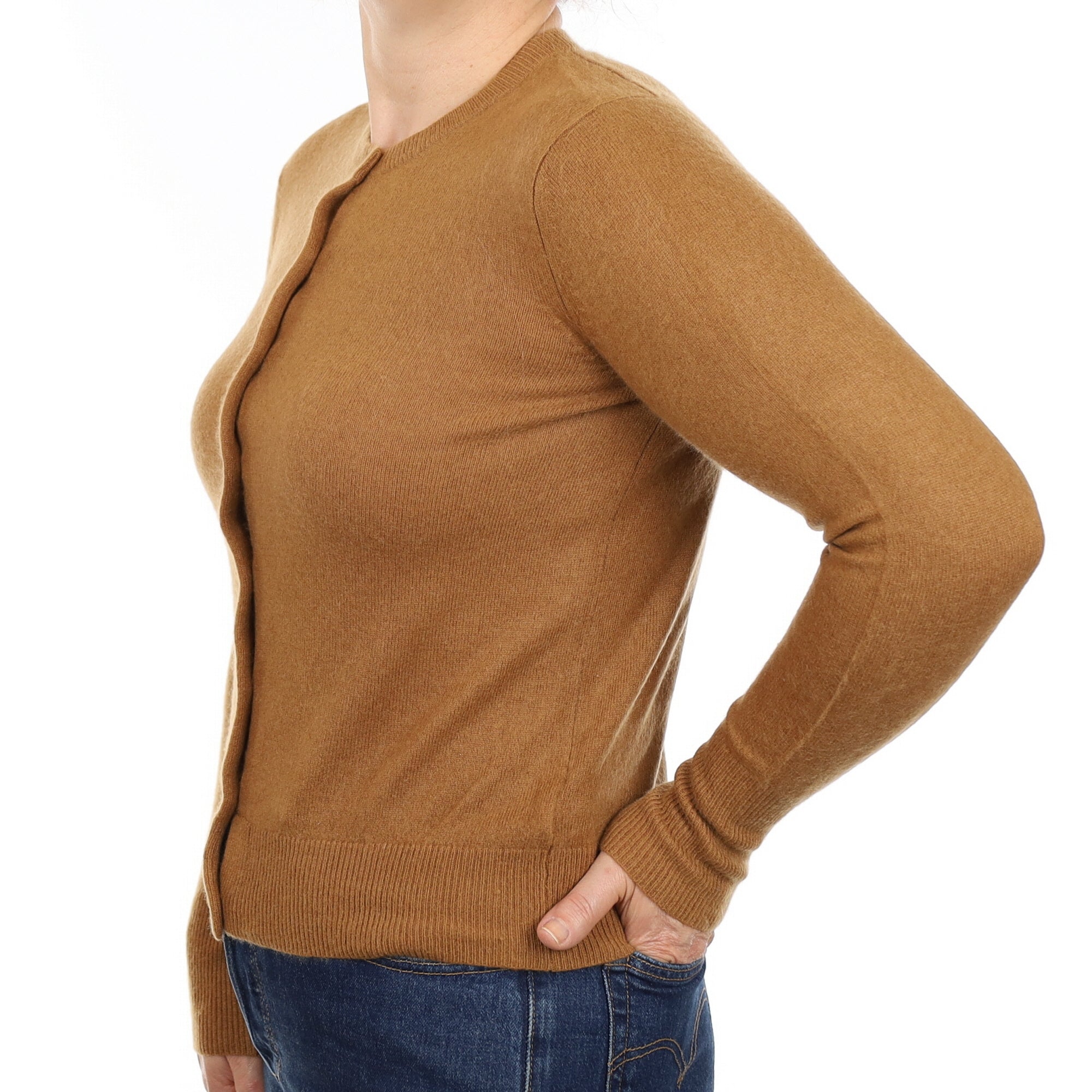 Cinnamon Brown Cashmere Crew Neck Cardigan Medium