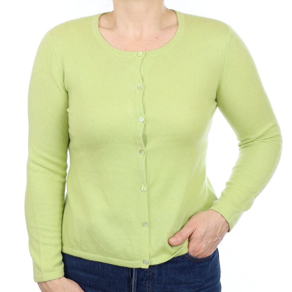 Lime Green Cashmere Crew Neck Cardigan Medium
