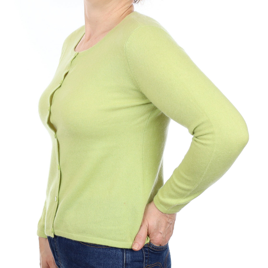 Lime Green Cashmere Crew Neck Cardigan Medium