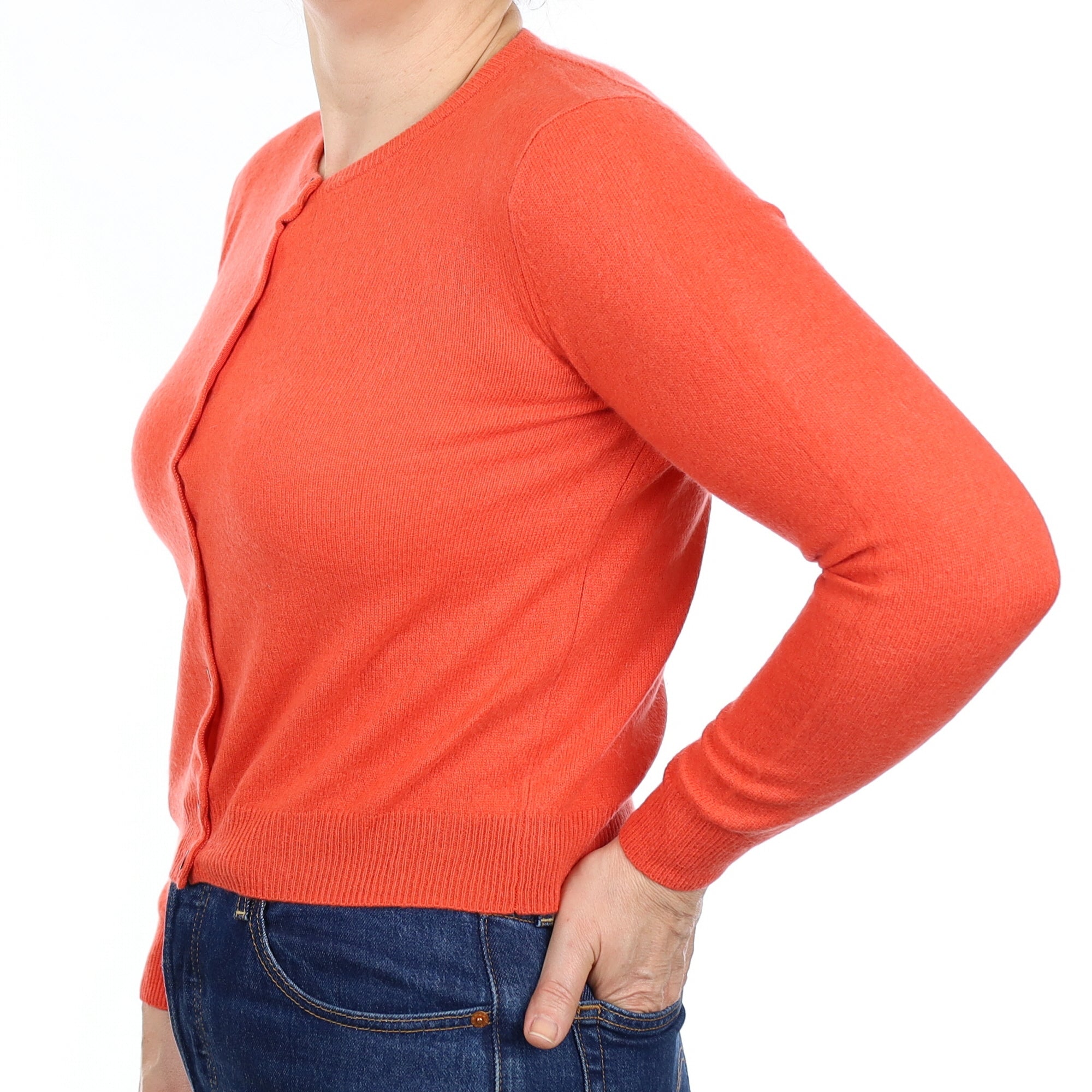 Sunset Orange Cashmere Crew Neck Cardigan Medium