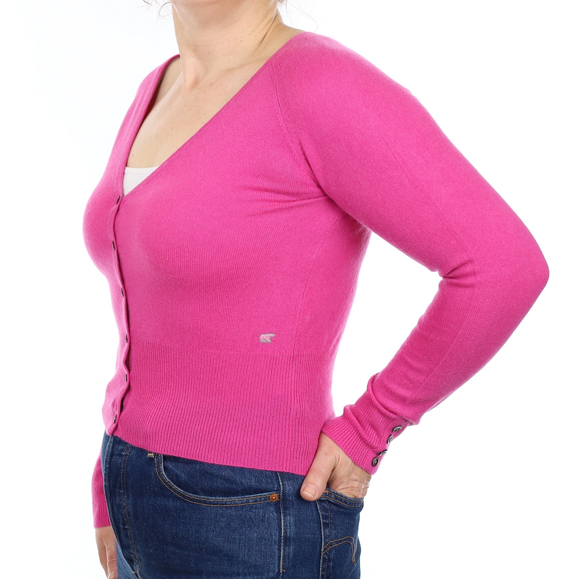 Hot Pink Cashmere V Neck Cardigan Medium