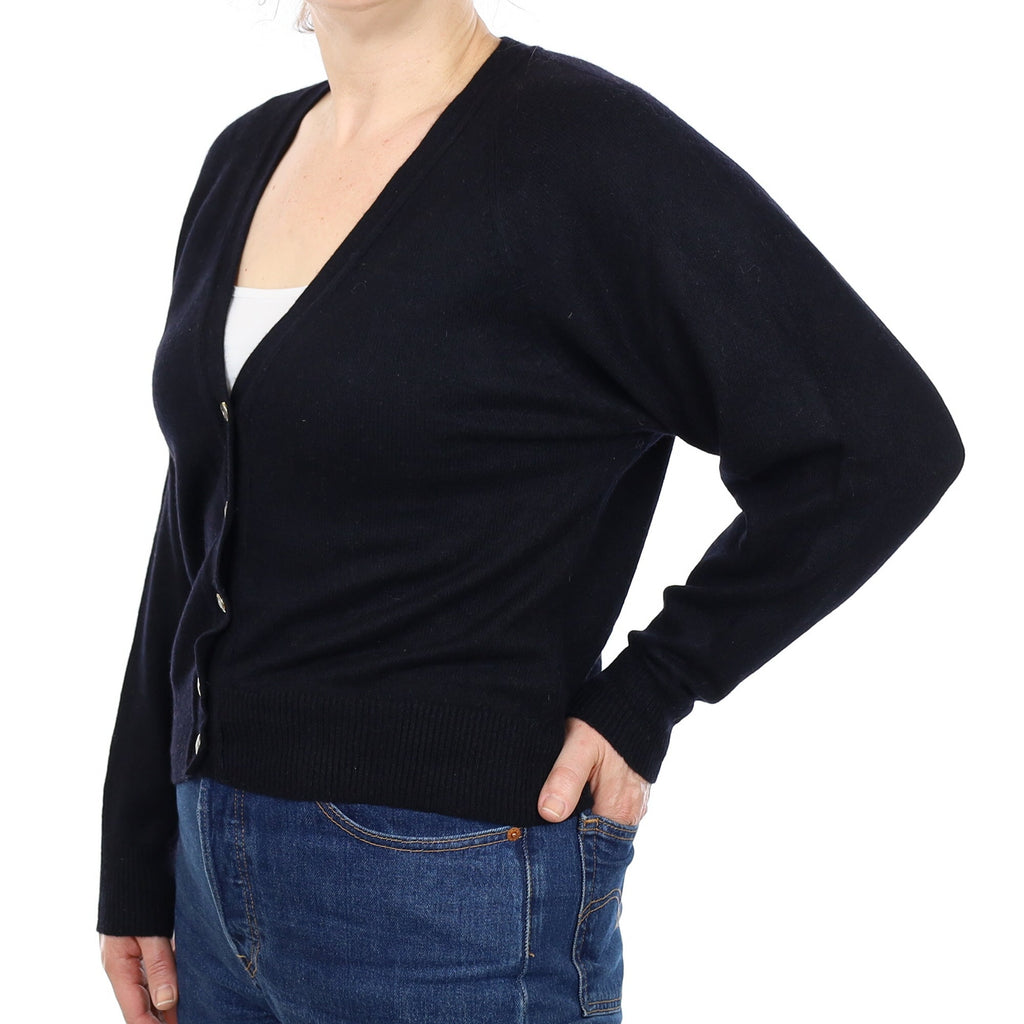 Black Cashmere V Neck Cardigan Medium