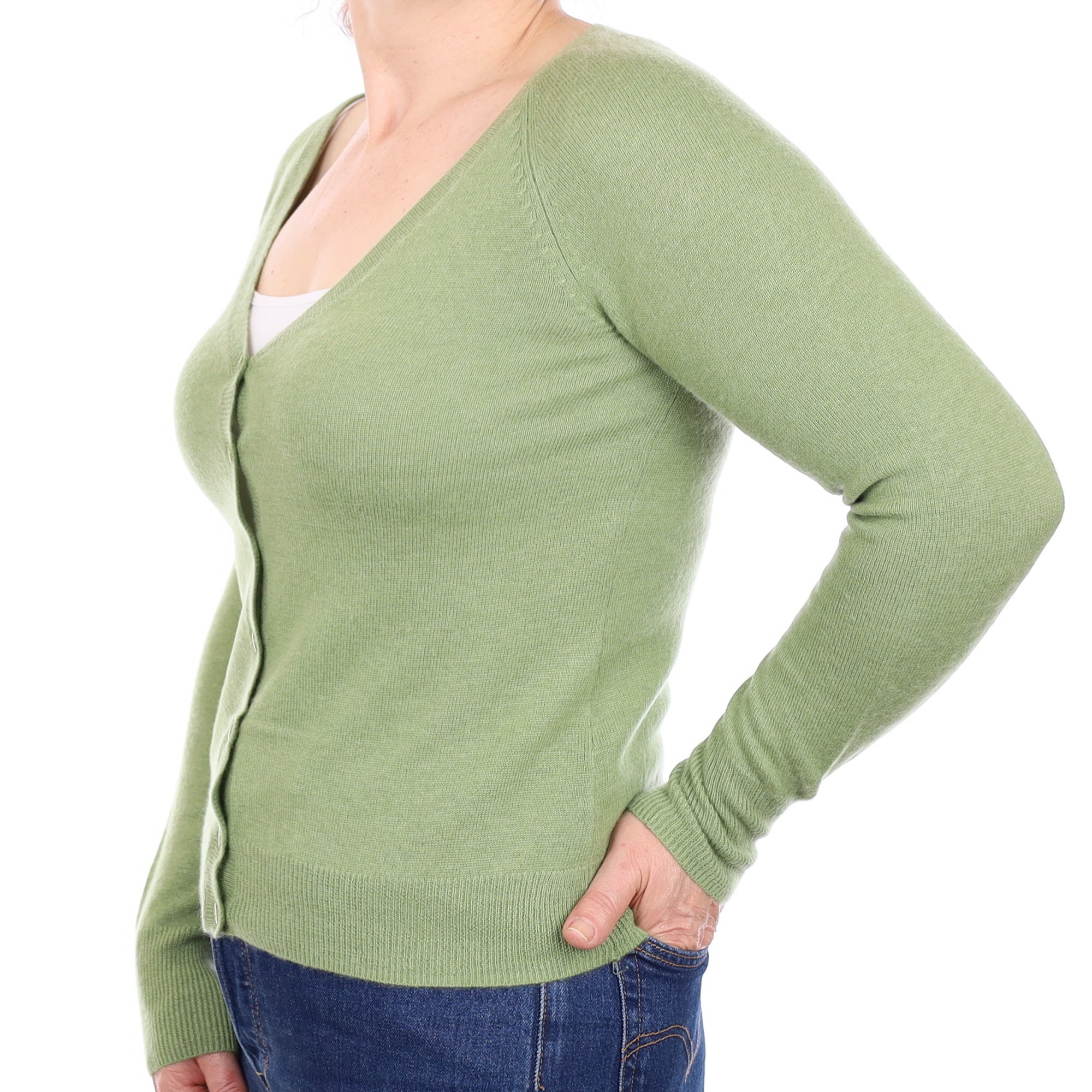 Pear Green Cashmere V Neck Cardigan Medium
