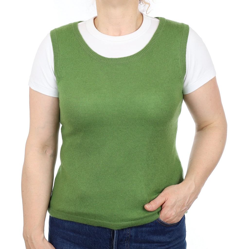 Apple Green Cashmere Crew Neck Tank Top Medium
