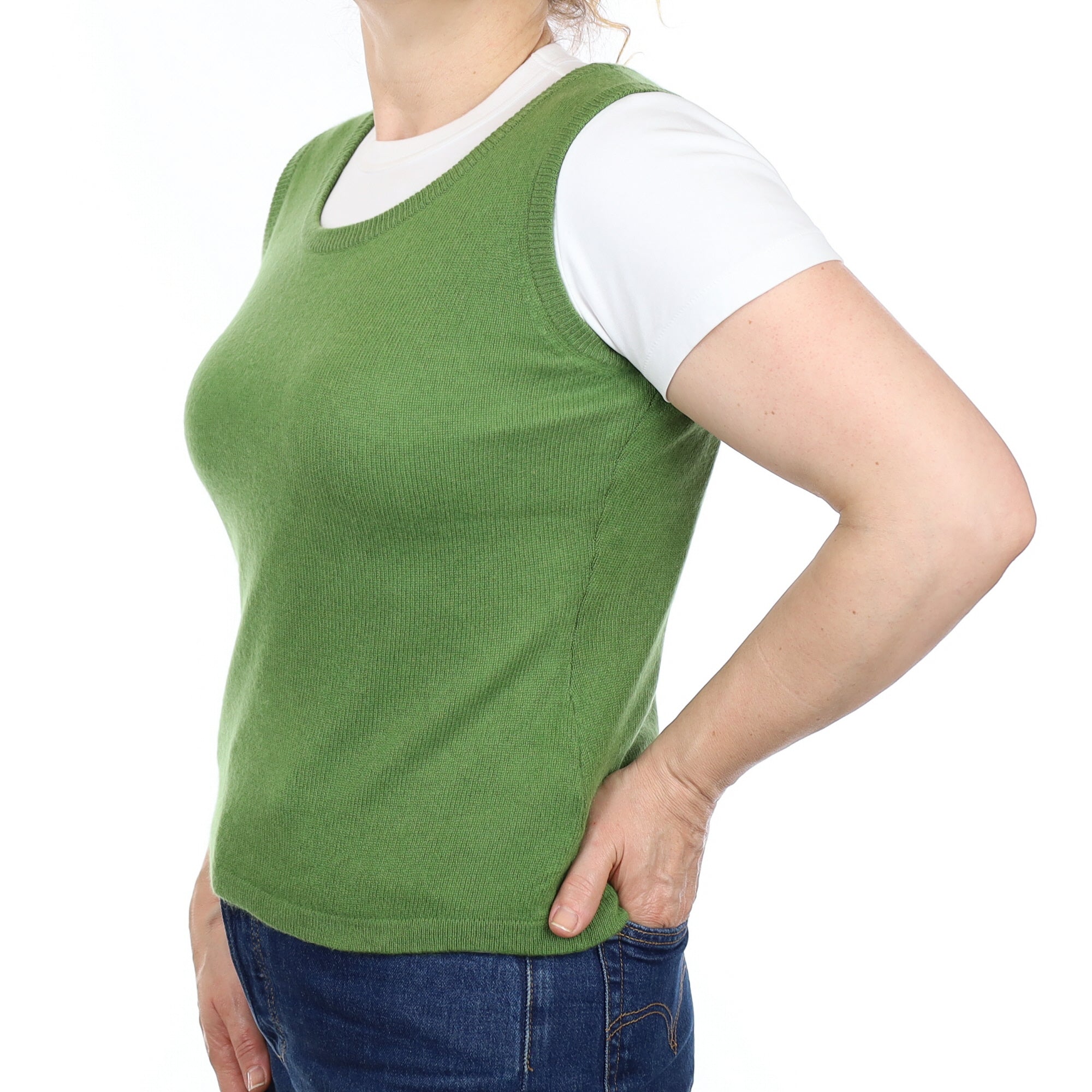Apple Green Cashmere Crew Neck Tank Top Medium