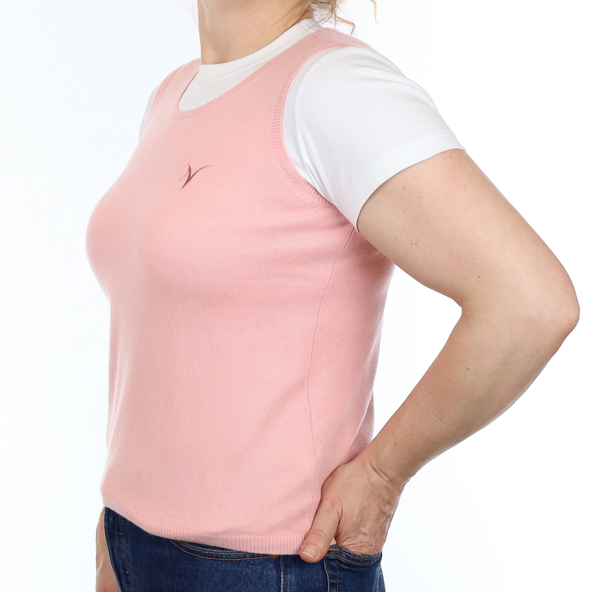 Pale Coral Pink Cashmere Crew Neck Tank Top Medium