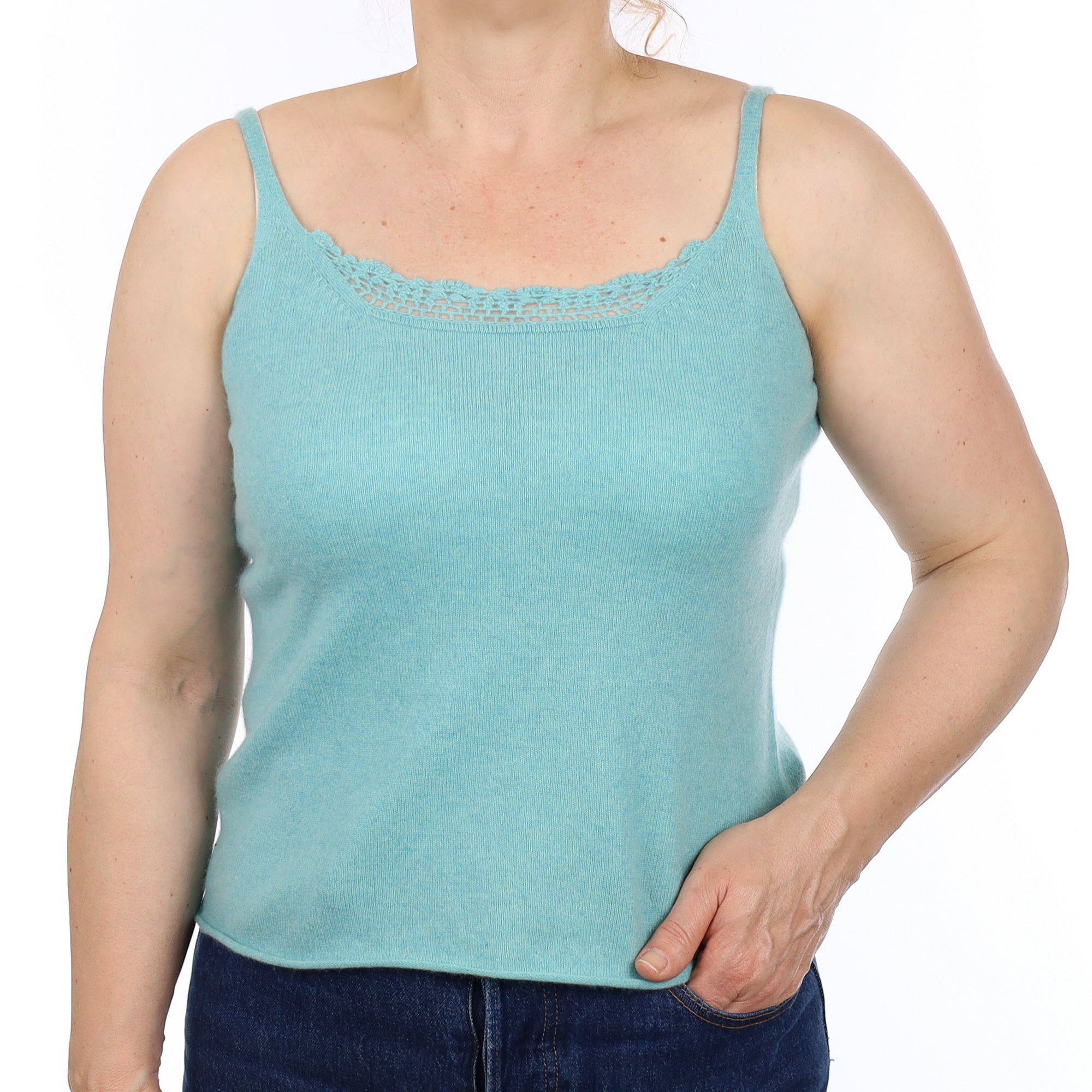 Aqua Green Crochet Detail Cashmere Vest Medium