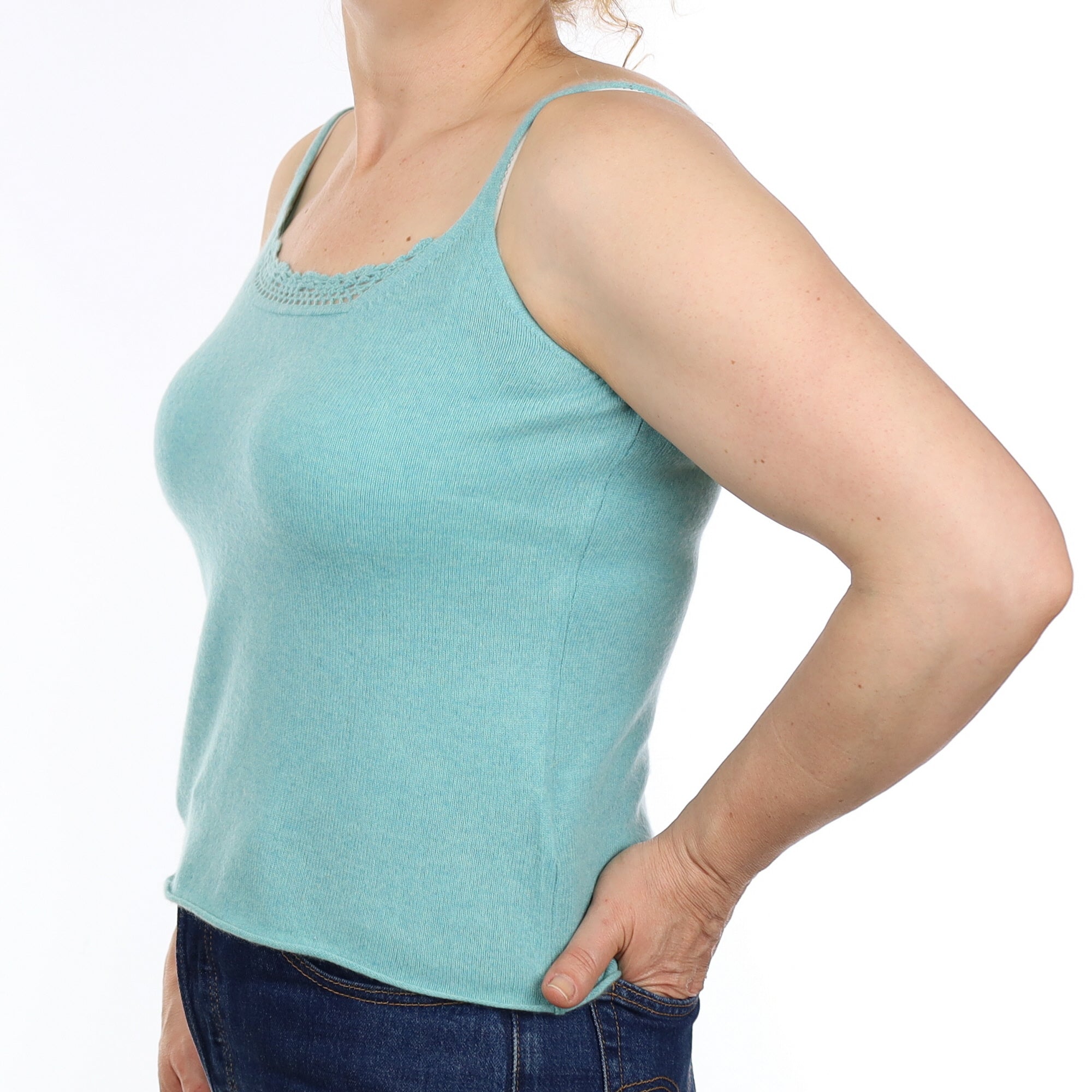 Aqua Green Crochet Detail Cashmere Vest Medium