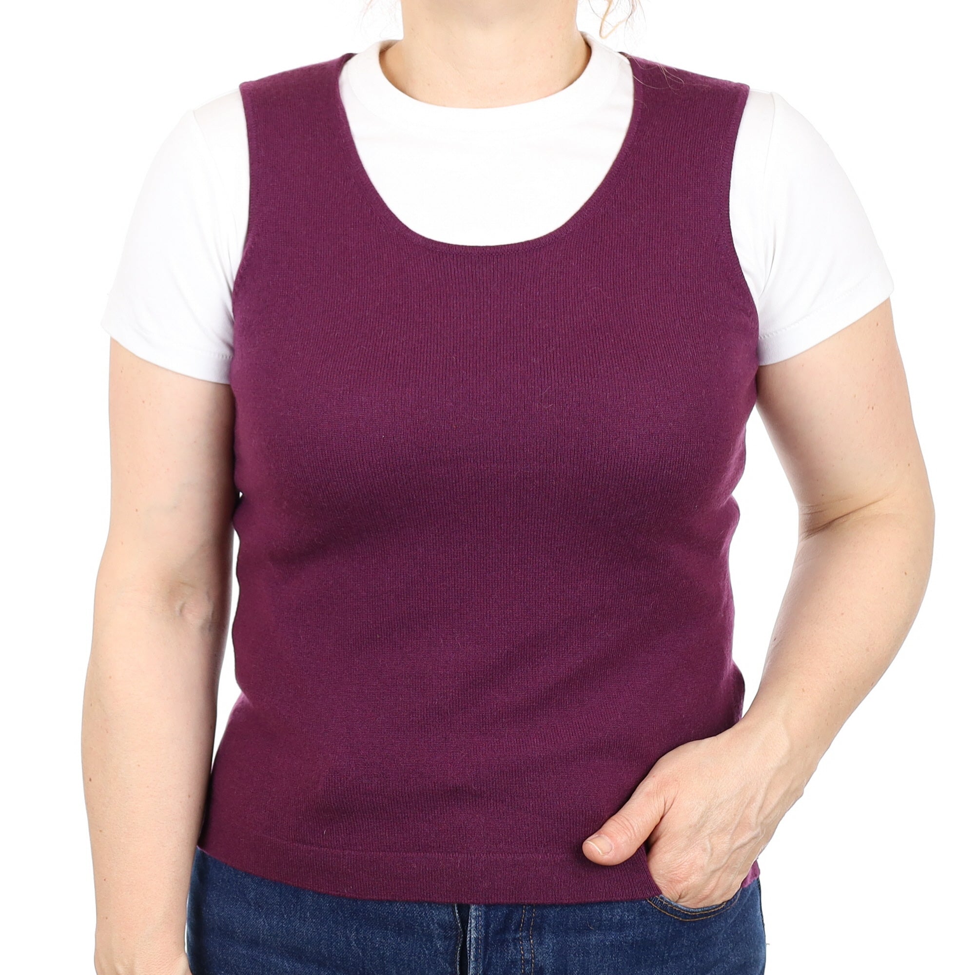 Plum Purple Cashmere Crew Neck Tank Top Medium
