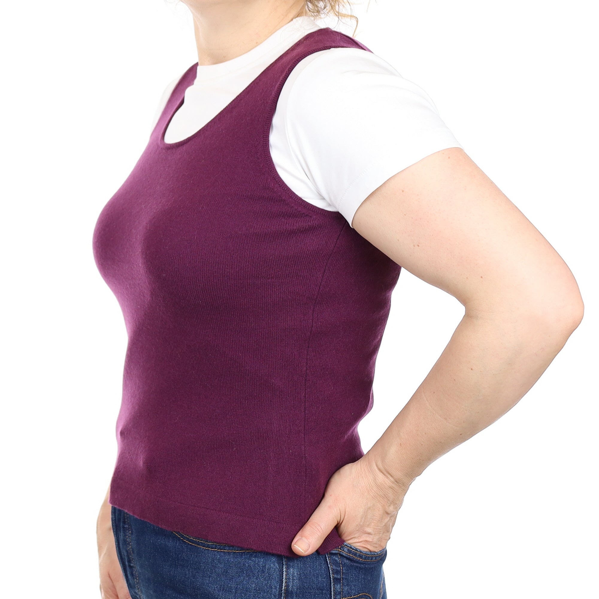 Plum Purple Cashmere Crew Neck Tank Top Medium
