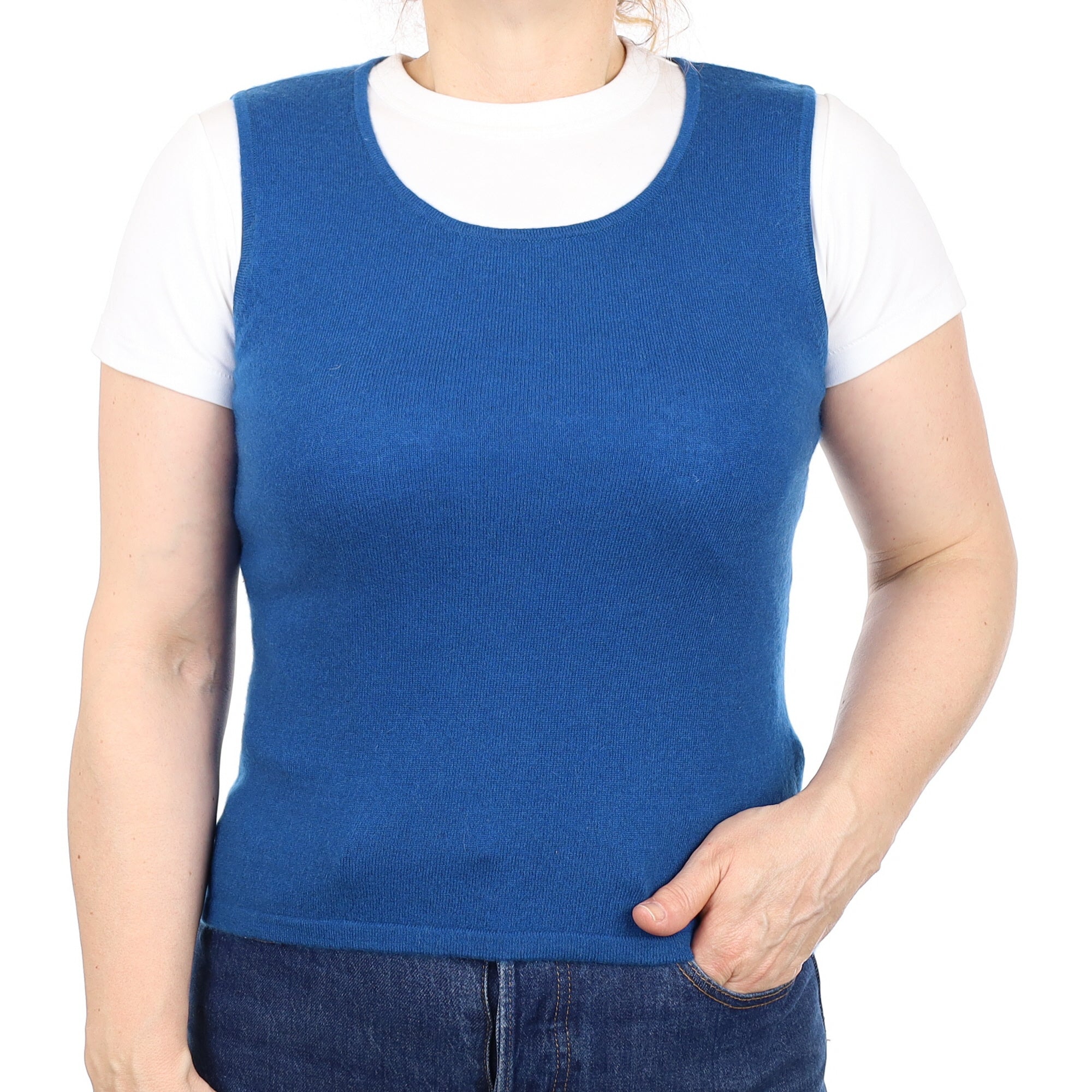 Ocean Blue Cashmere Scoop Neck Tank Top Medium