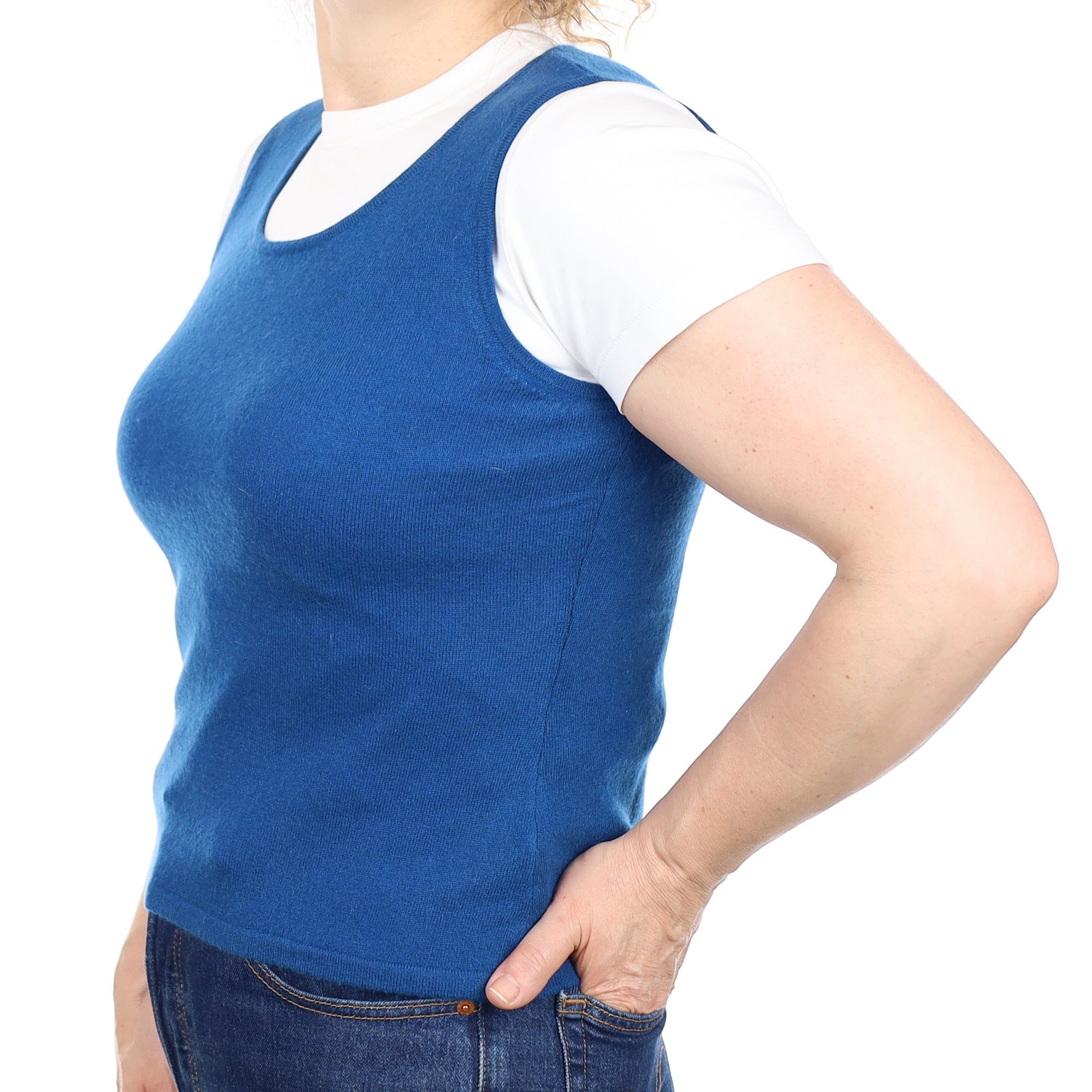 Ocean Blue Cashmere Scoop Neck Tank Top Medium