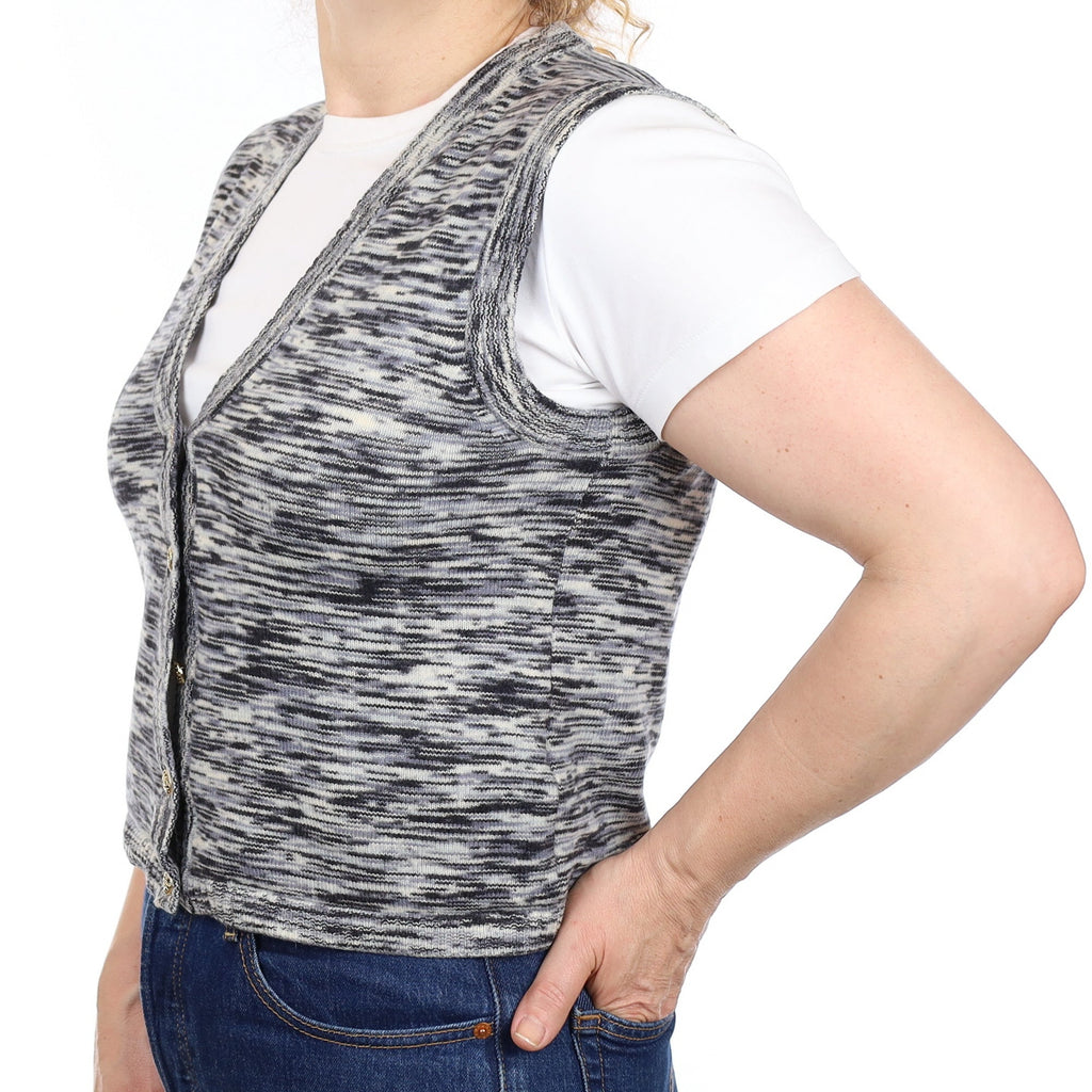 Grey Stripe Pattern Cashmere V Neck Waistcoat Medium