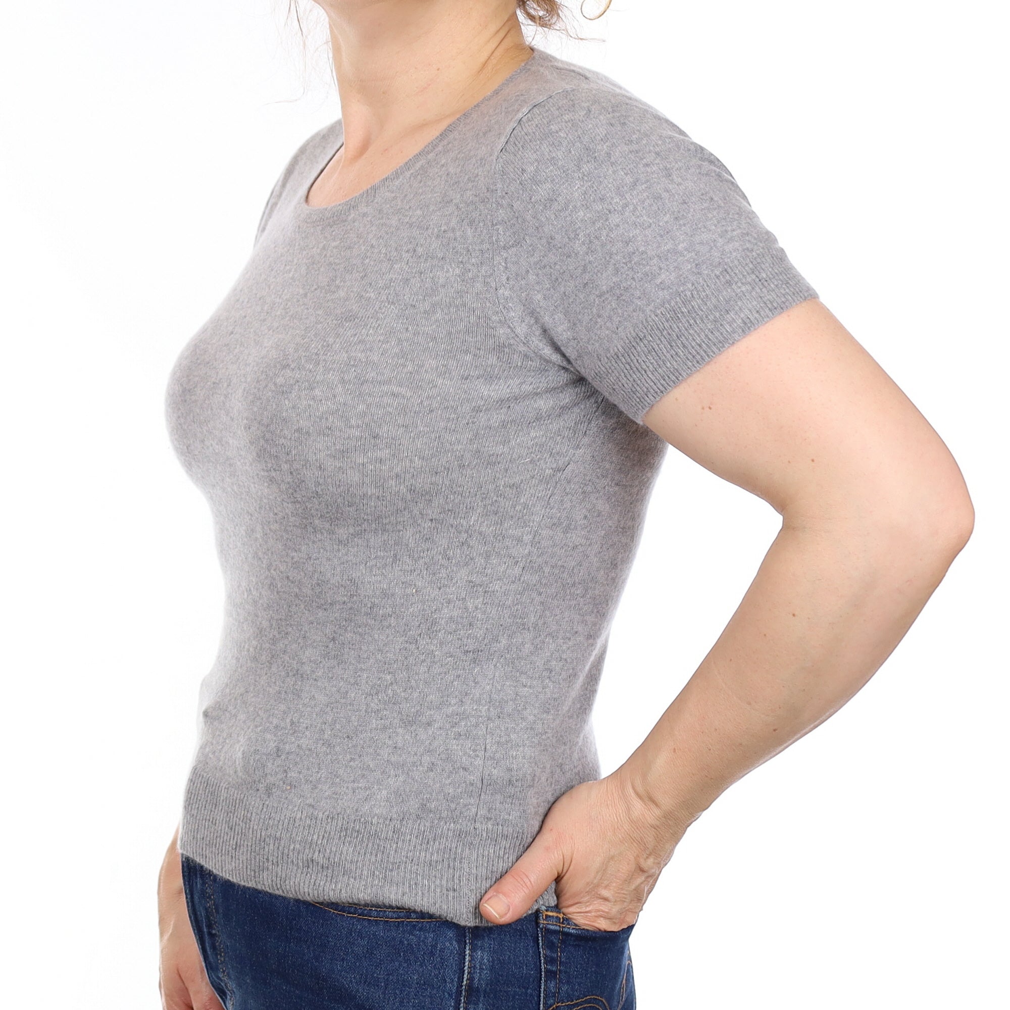 Ash Grey Cashmere Short Sleeve Crew Neck Jumper Medium
