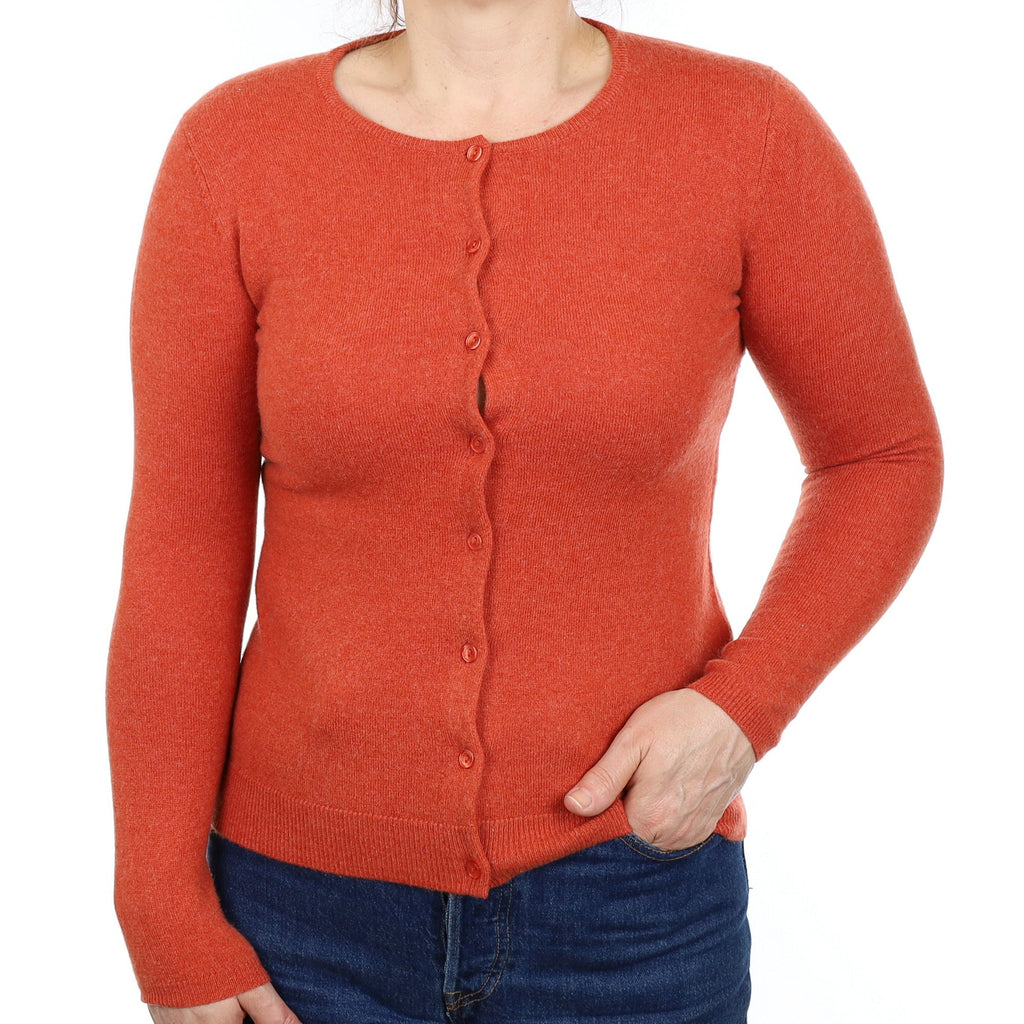 Burnt Orange Cashmere Crew Neck Cardigan Medium