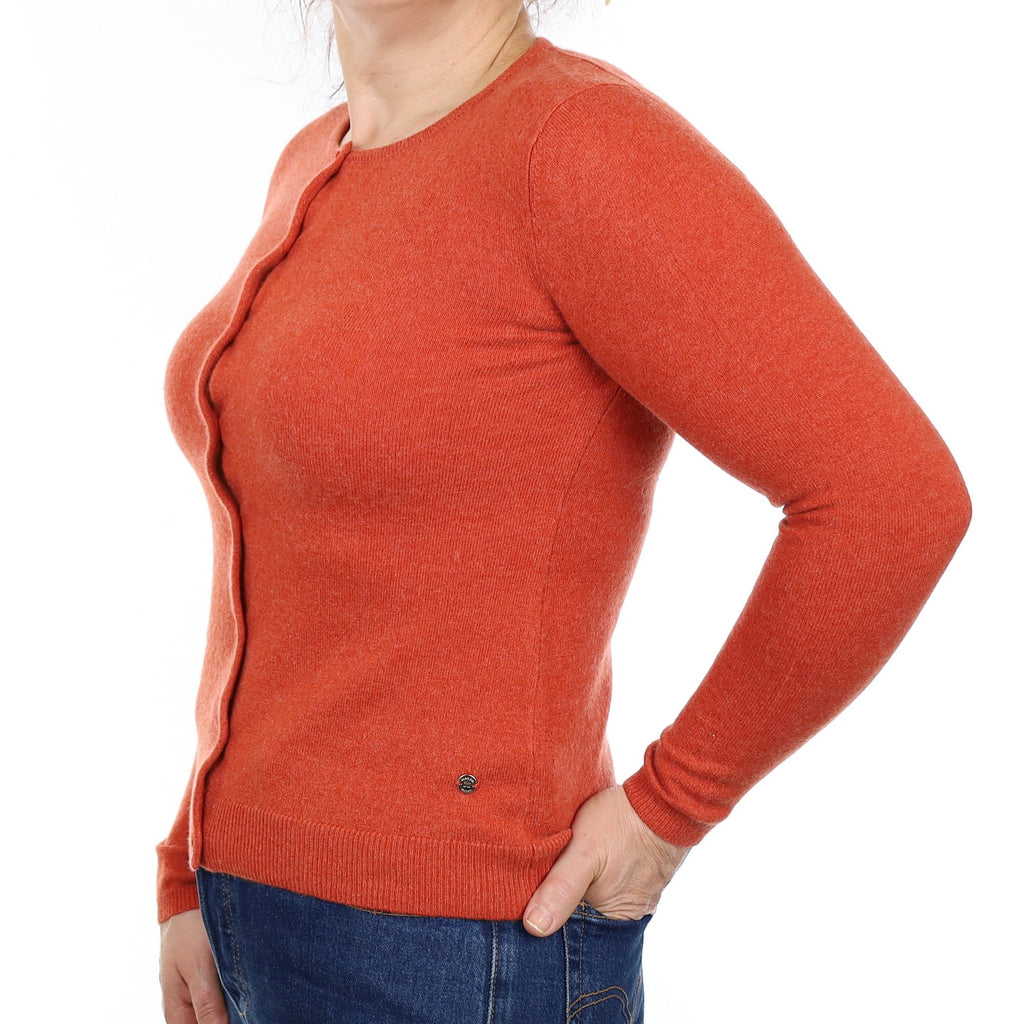 Burnt Orange Cashmere Crew Neck Cardigan Medium