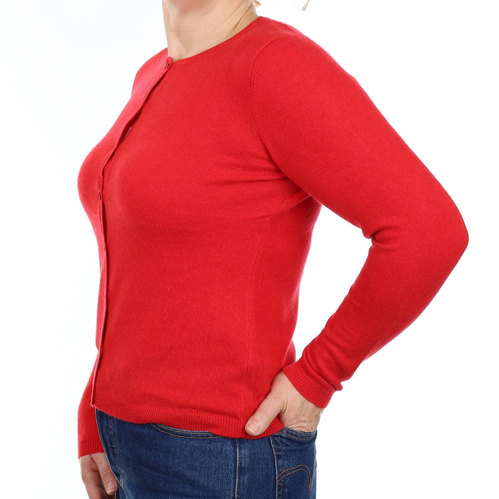 Scarlet Red Cashmere Crew Neck Cardigan Medium