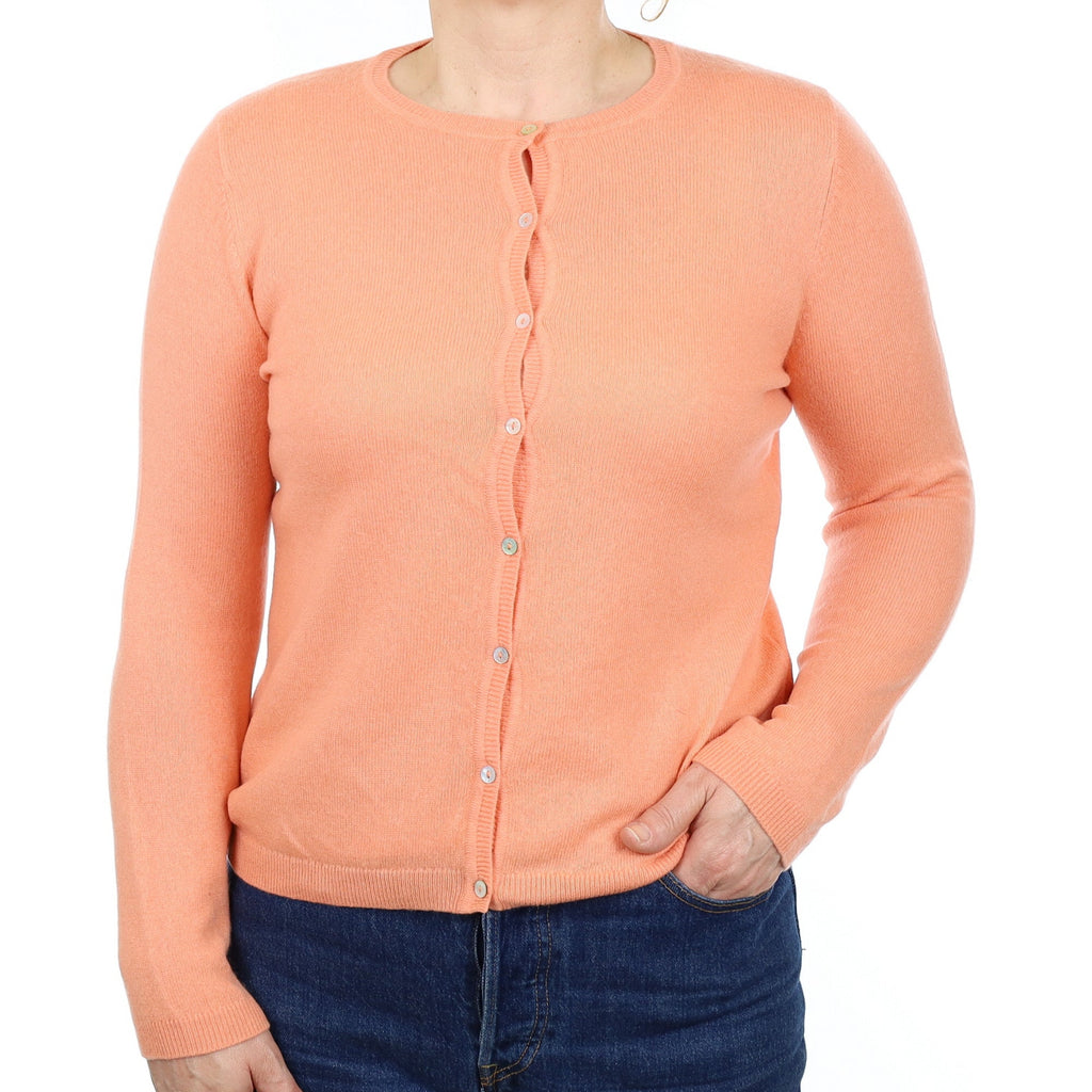 Peach Cashmere Crew Neck Cardigan Medium