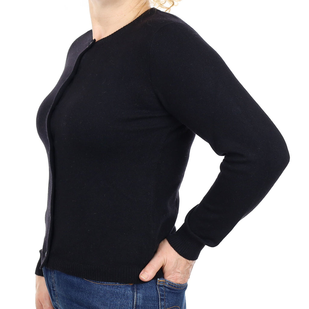 Black Cashmere Crew Neck Cardigan Medium