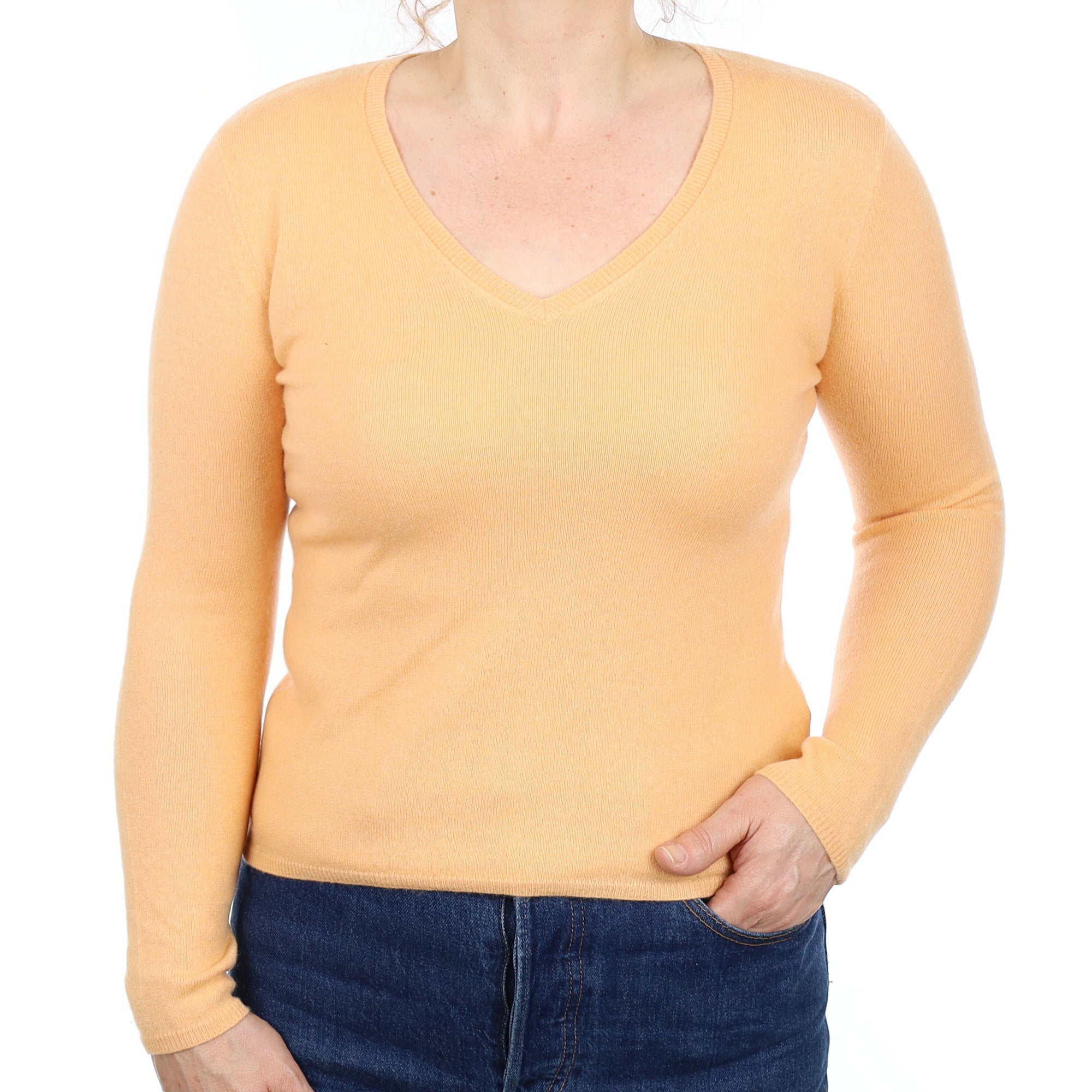 Peach Cashmere V Neck Jumper Medium