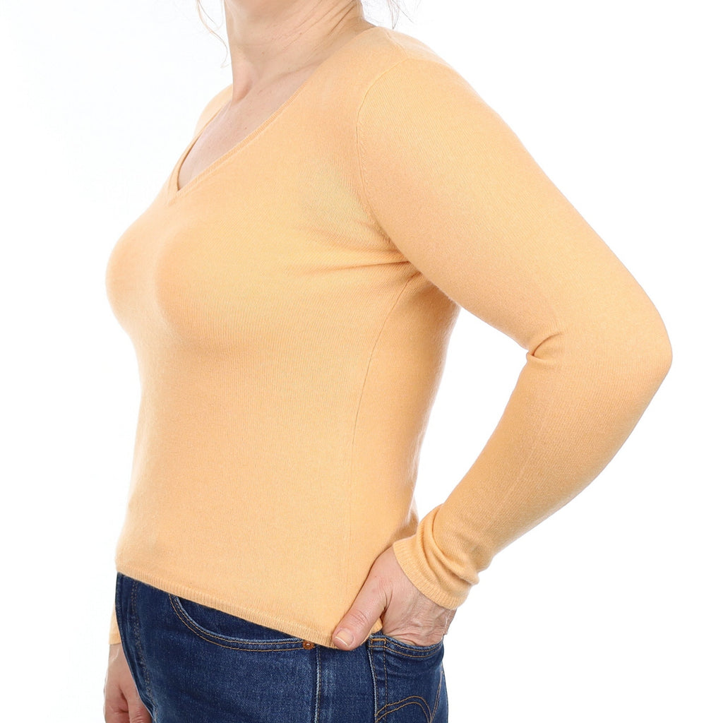 Peach Cashmere V Neck Jumper Medium