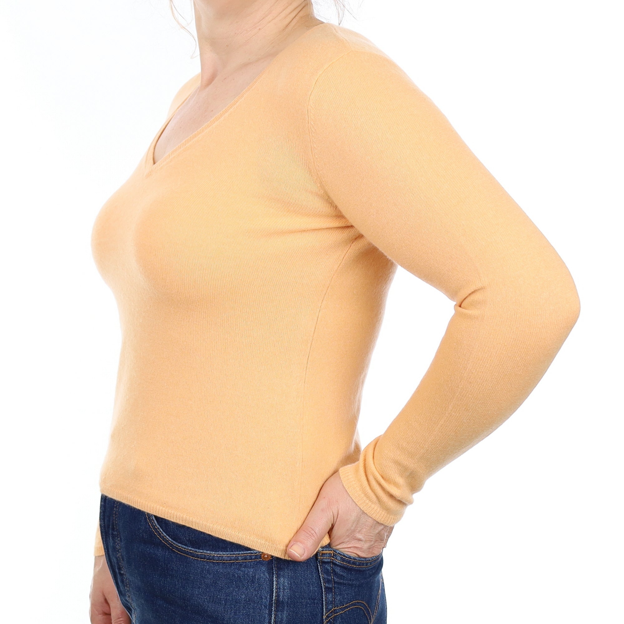 Peach Cashmere V Neck Jumper Medium