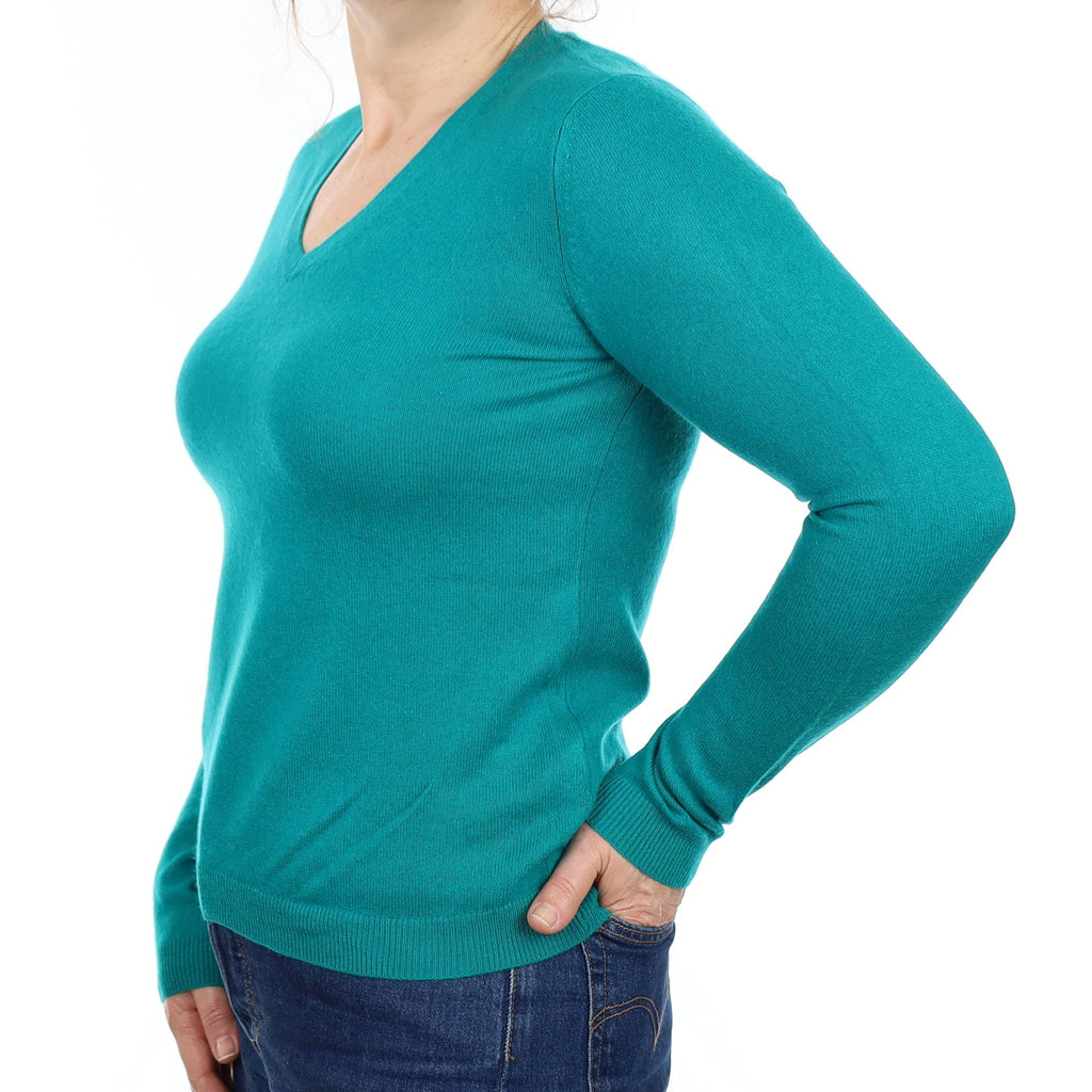 Peacock Green Cashmere V Neck Jumper Medium
