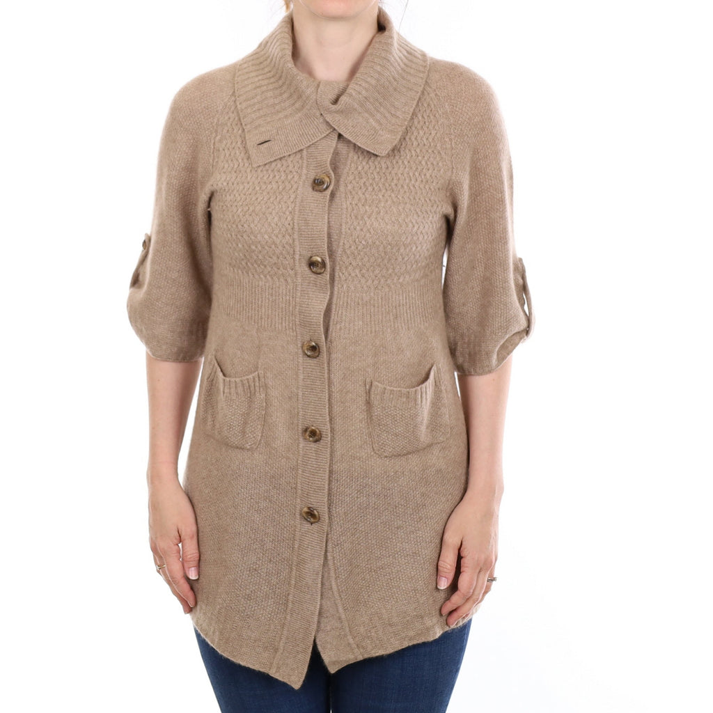 Fawn Textured Cashmere Longline Cardigan with Pockets Small