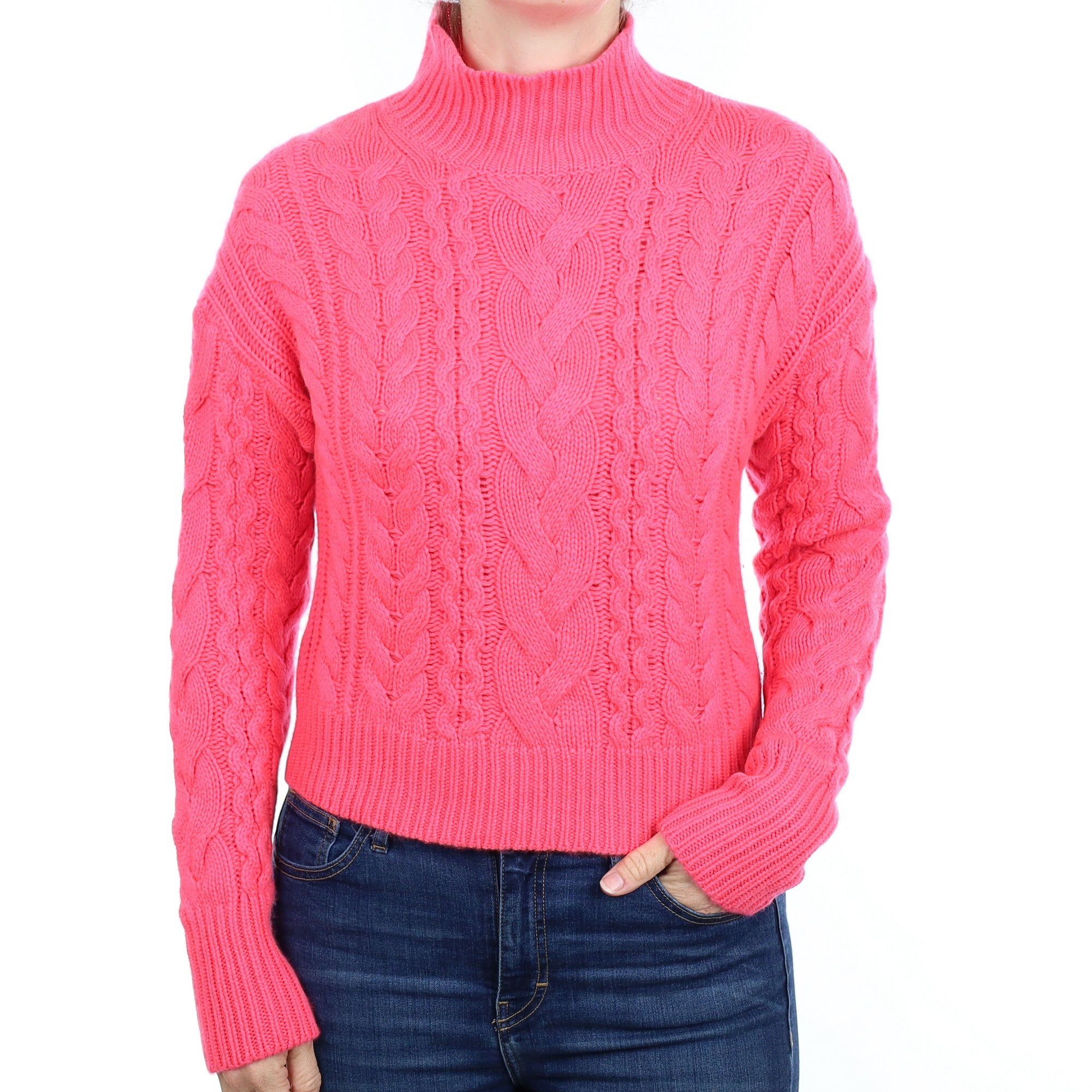 Hot Pink Chunky Cashmere Turtle Neck Jumper Small