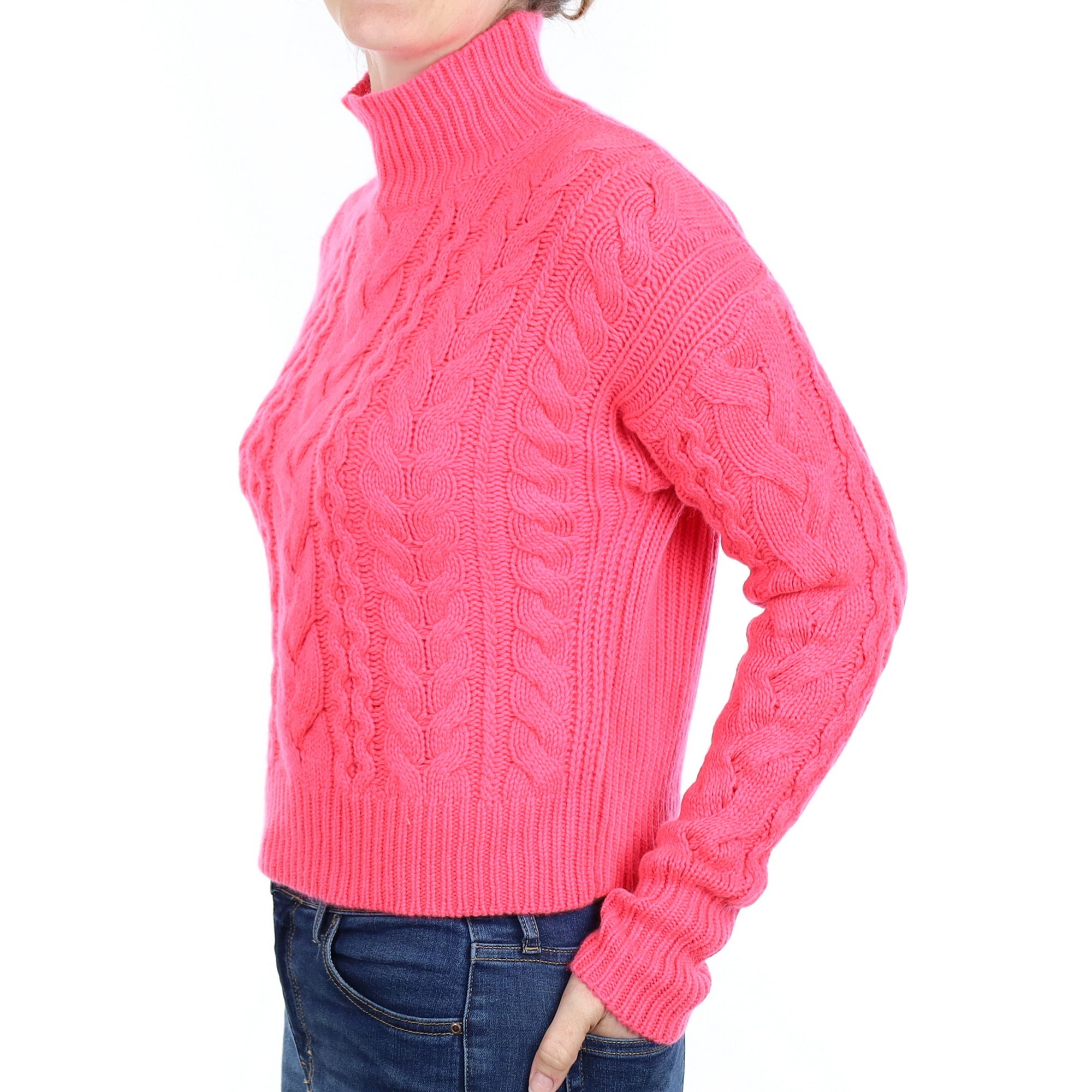 Hot Pink Chunky Cashmere Turtle Neck Jumper Small