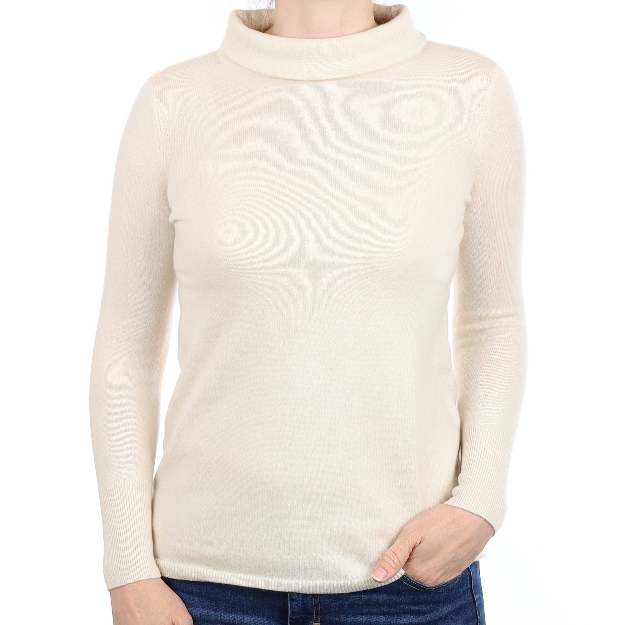 Ivory Cashmere Funnel Neck Jumper Small