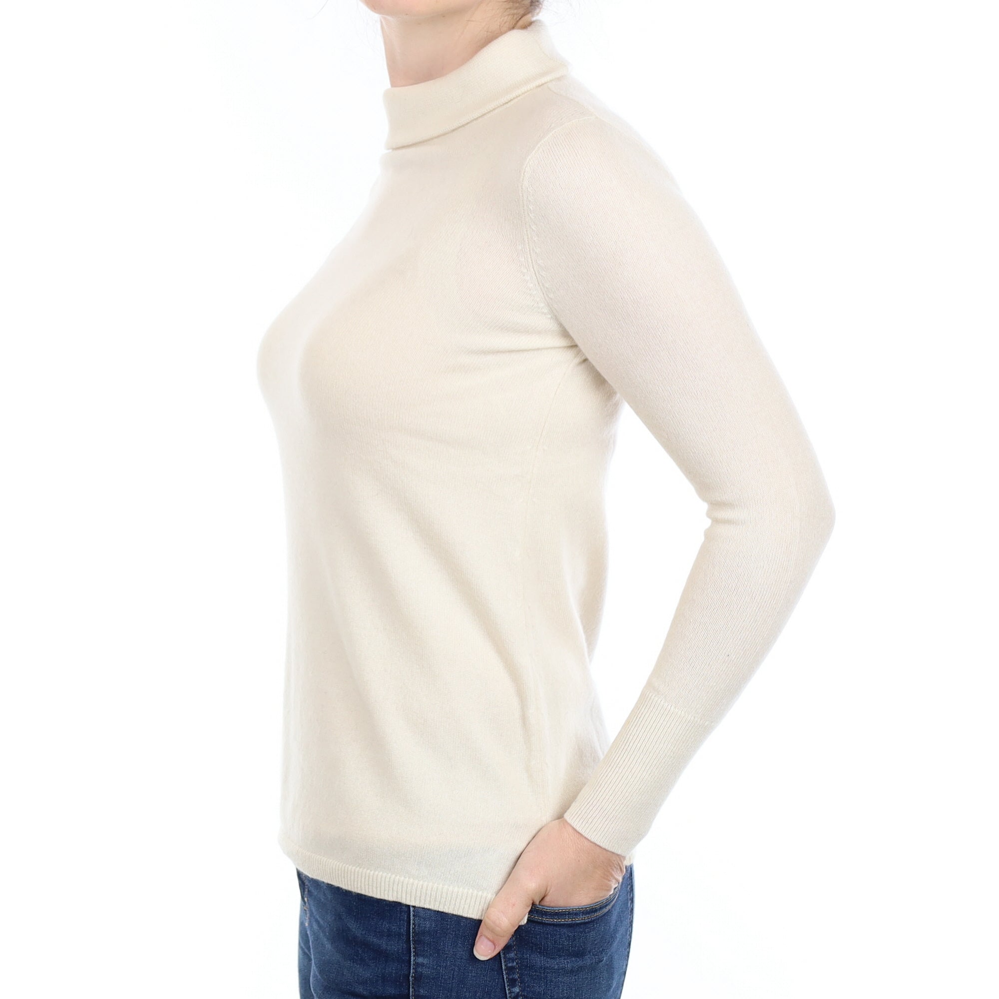 Ivory Cashmere Funnel Neck Jumper Small