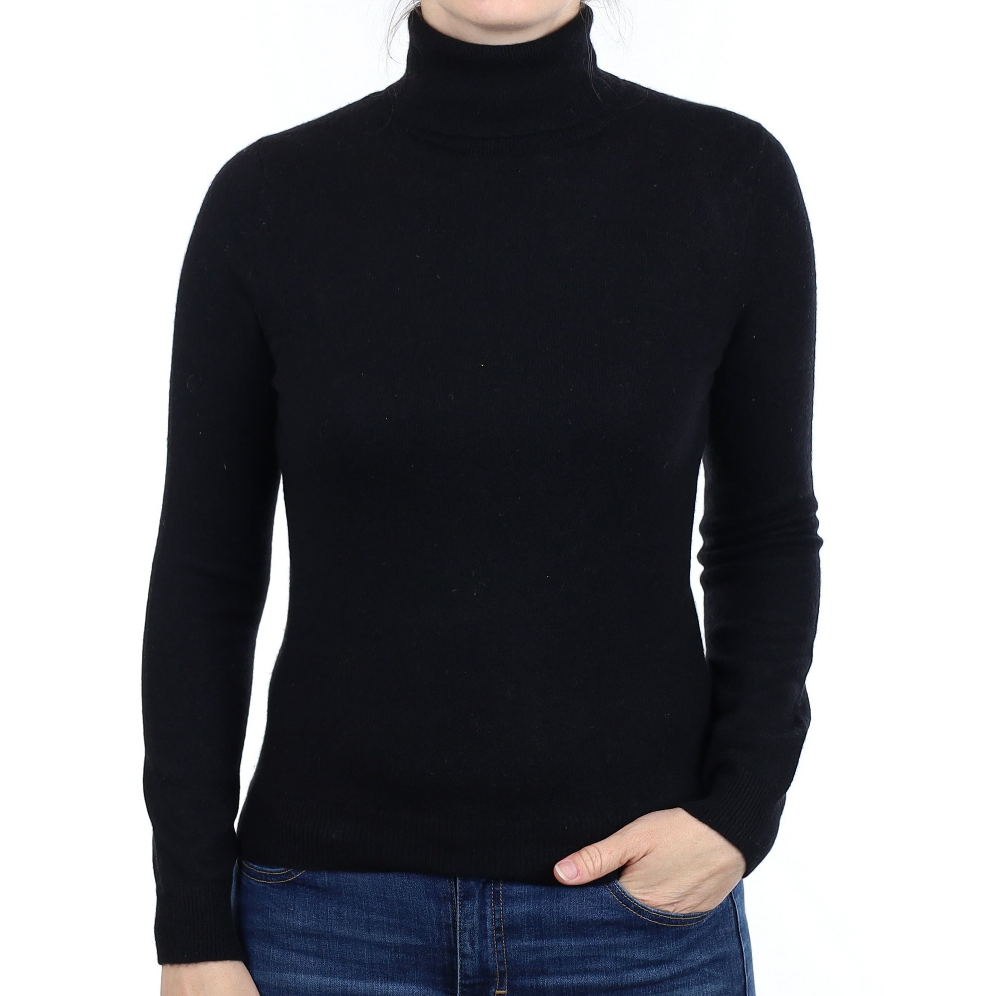 Black Cashmere Polo Neck Jumper Small