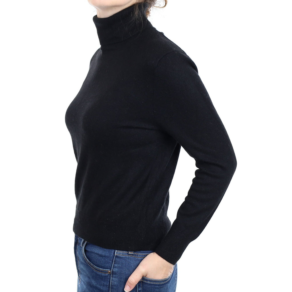 Black Cashmere Polo Neck Jumper Small