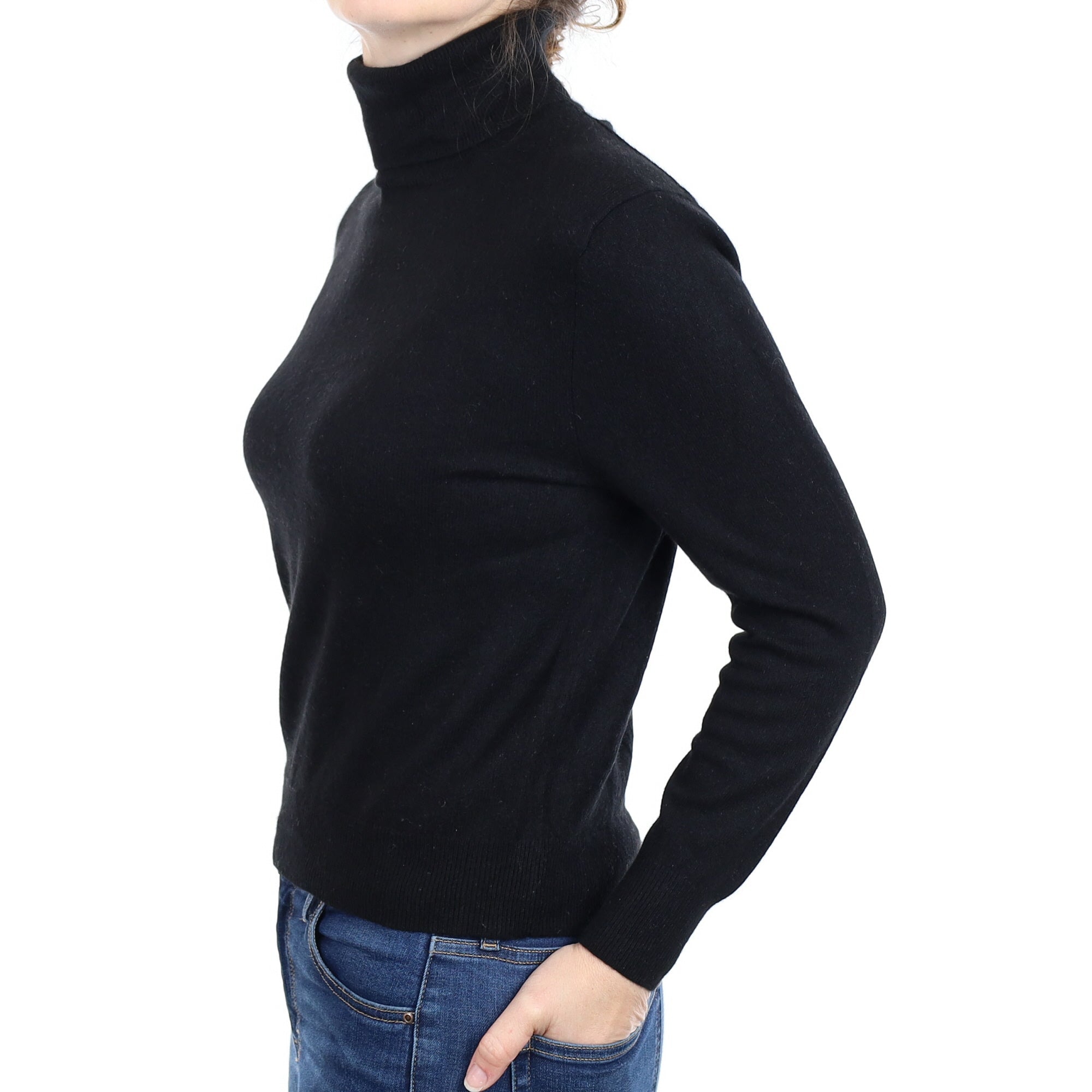 Black Cashmere Polo Neck Jumper Small