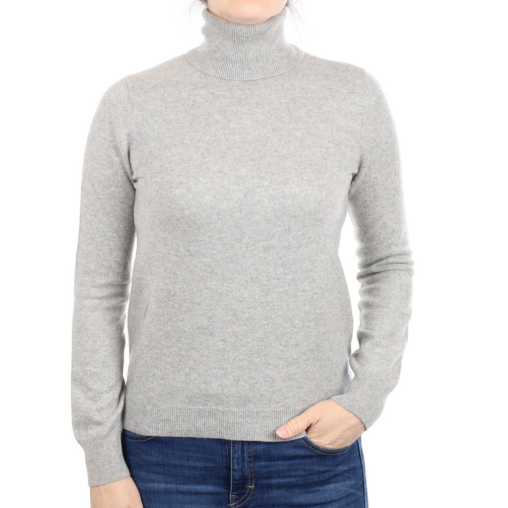 Smoke Grey Cashmere Polo Neck Jumper Small