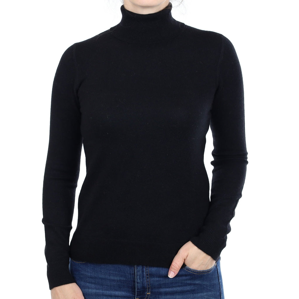 Black Cashmere Polo Neck Jumper Small