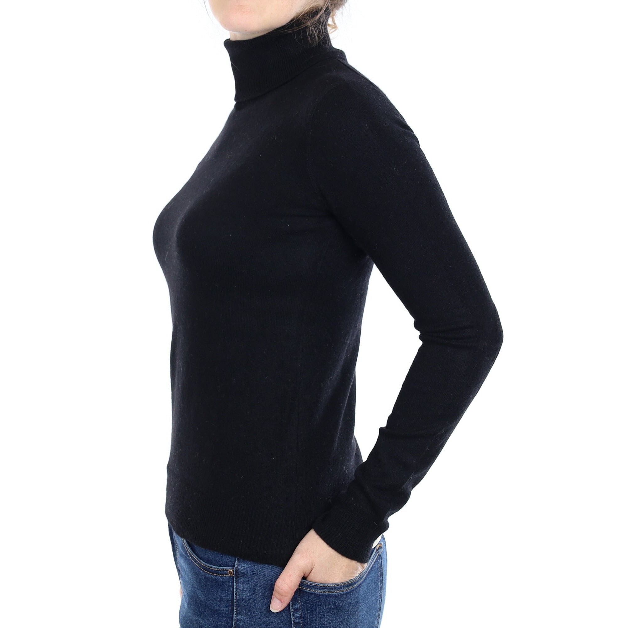 Black Cashmere Polo Neck Jumper Small