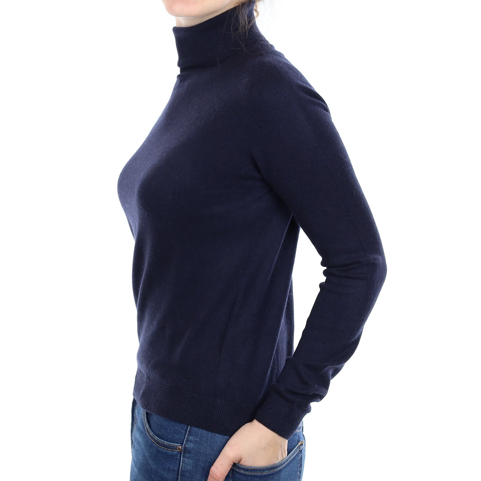 Dark Navy Cashmere Polo Neck Jumper Small