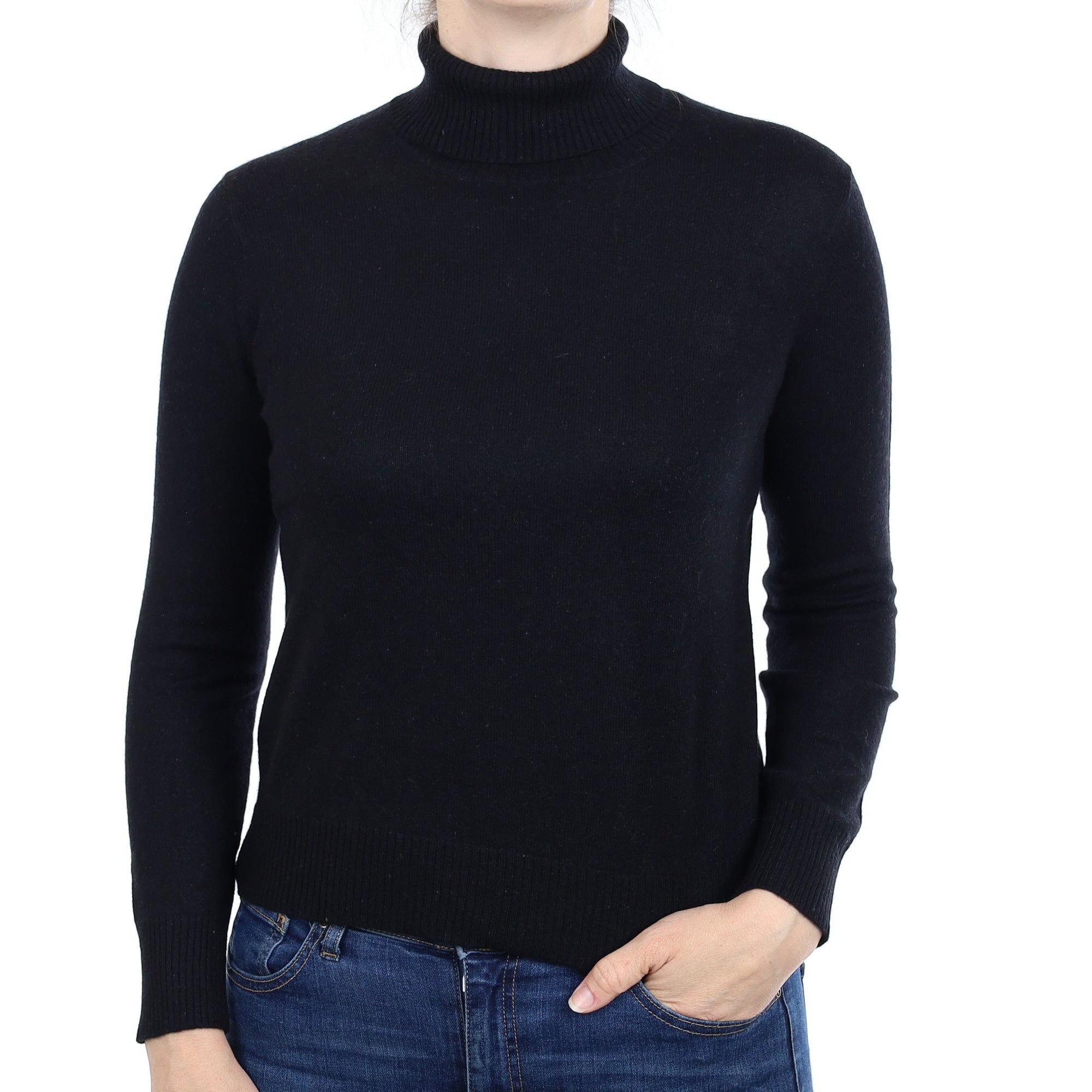 Black Cashmere Polo Neck Jumper Small
