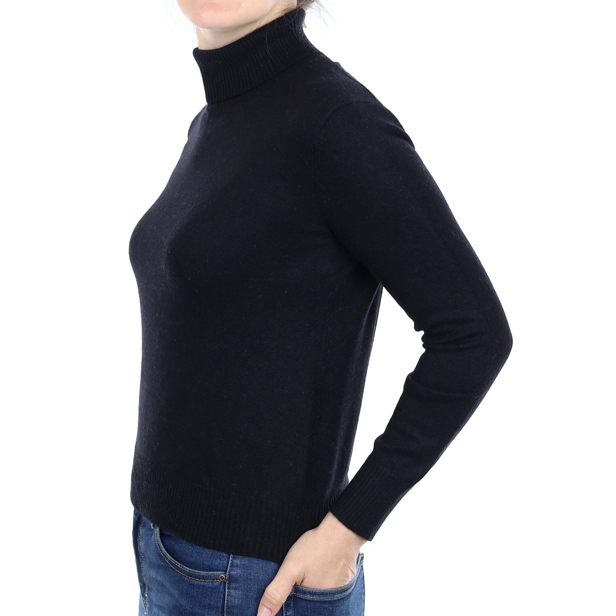 Black Cashmere Polo Neck Jumper Small