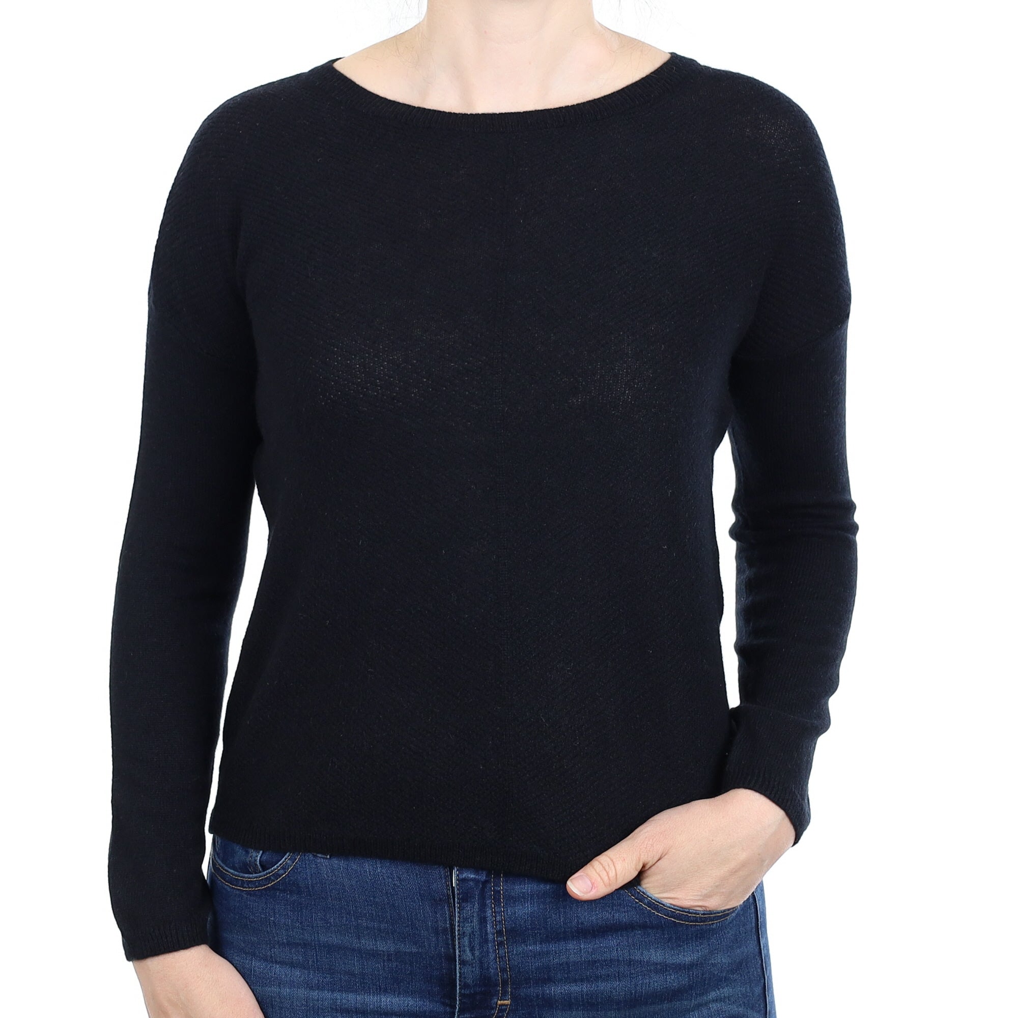 Black Cashmere Boxy Crew Neck Jumper Small