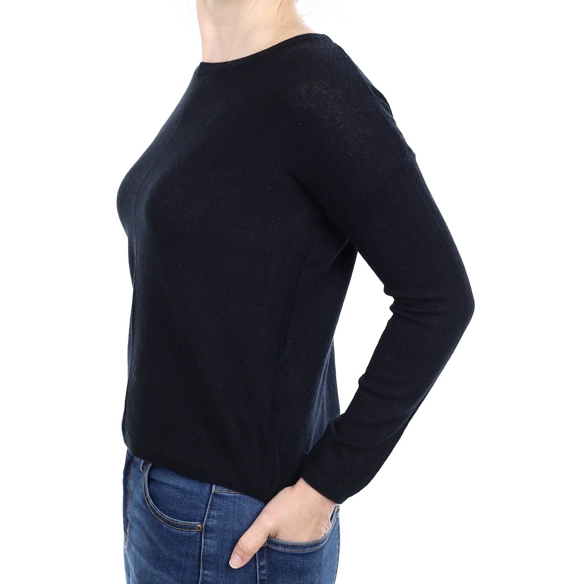 Black Cashmere Boxy Crew Neck Jumper Small