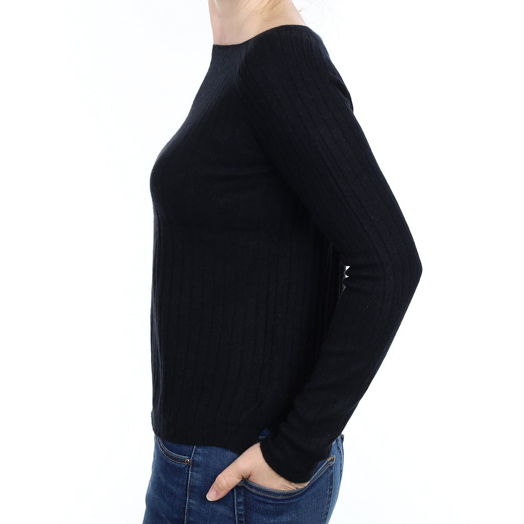 Theory Black Ribbed Cashmere Crew Neck Jumper Small