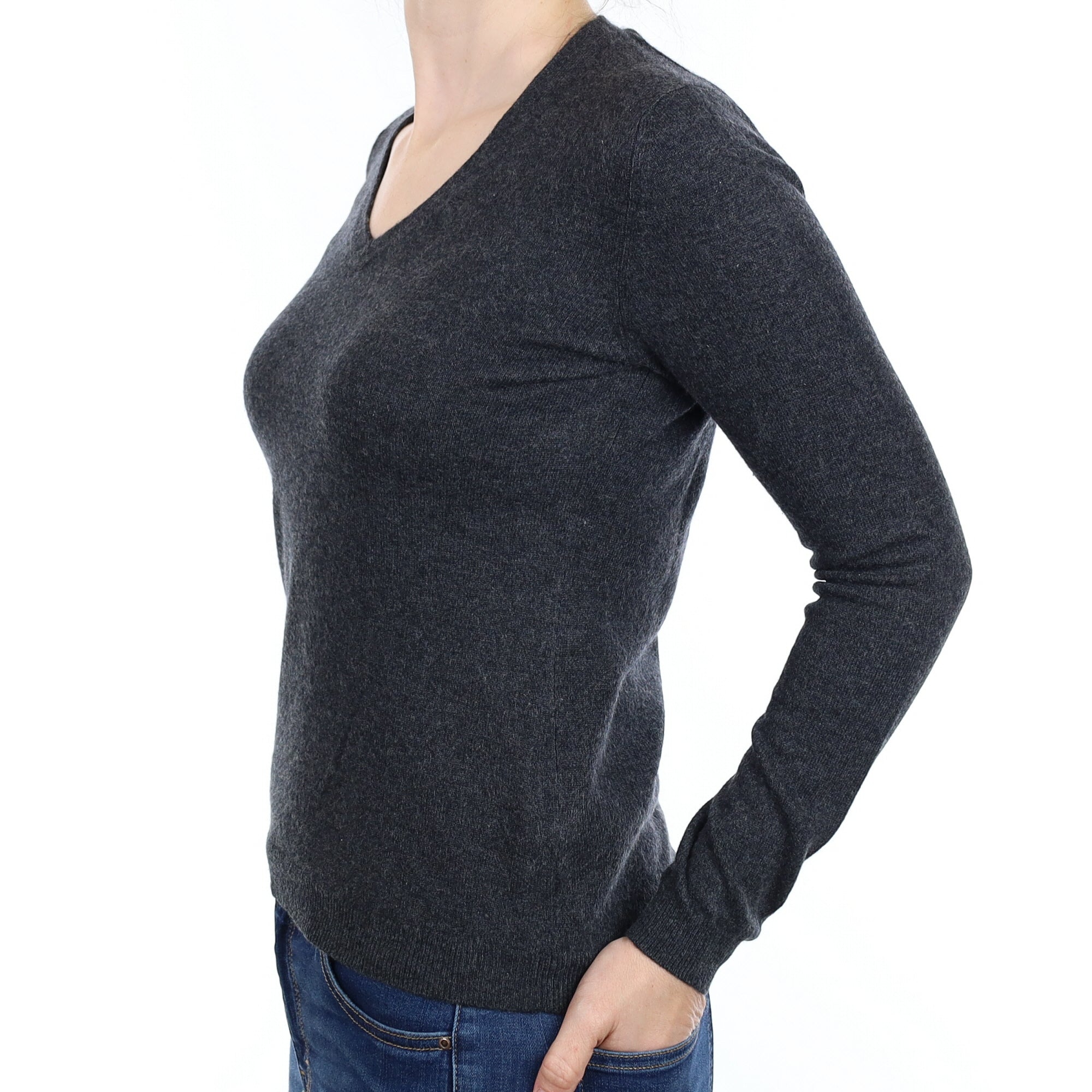 Charcoal Grey Cashmere V Neck Jumper Small